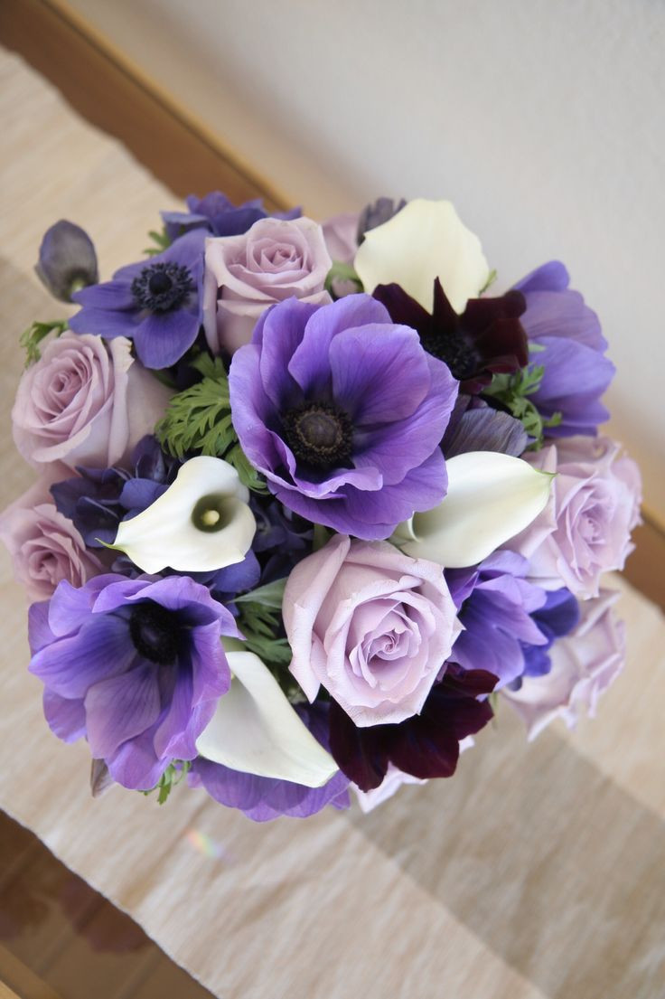 16 inch trumpet vase of 16 best wedding flowers images on pinterest wedding bouquets art in purple anemone lavender roses white mini calla lilies in a vase table floral