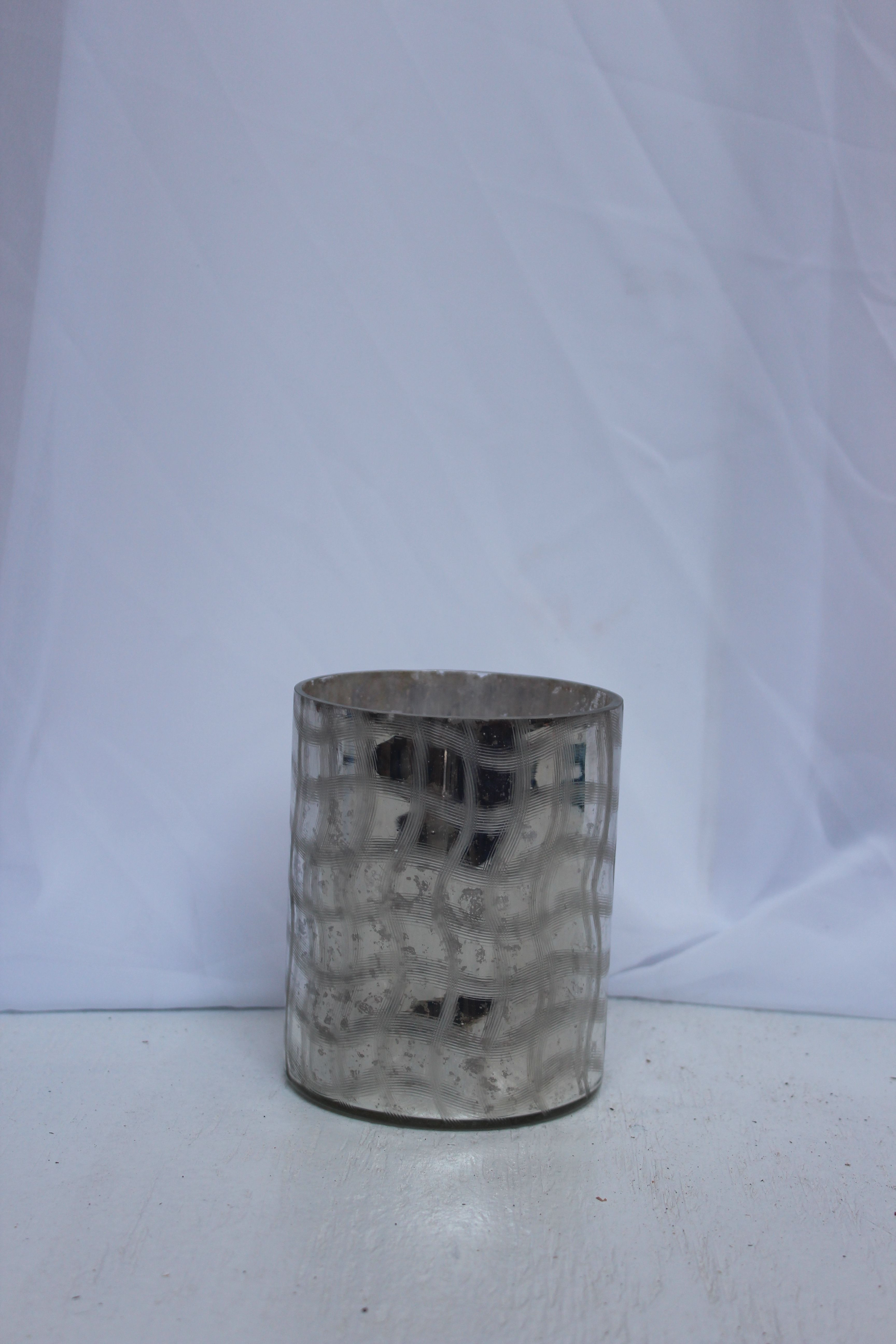 3.5 X 6 Cylinder Vase Of Mercury Glass Cylinder with Wavy Checked Etching Pattern Showroom with Mercury Glass Cylinder with Wavy Checked Etching Pattern