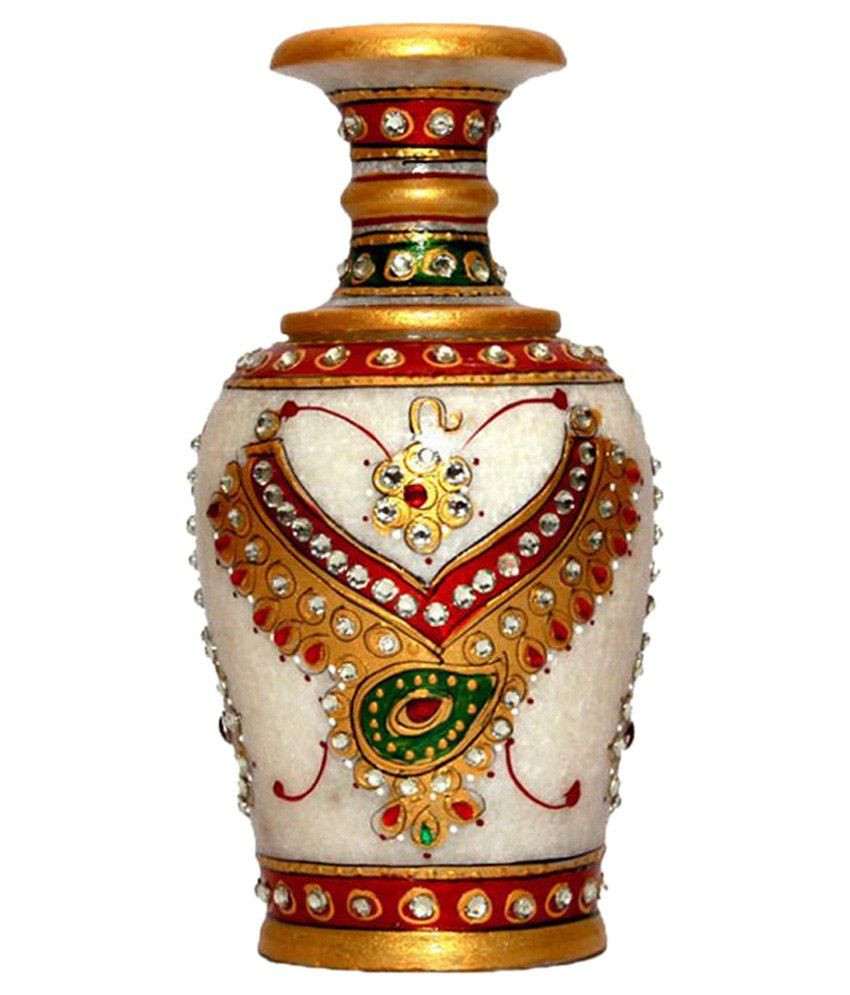 3 piece ceramic vase set of pooja creation white marble painted flower vase home decorative item intended for pooja creation white marble painted flower vase home decorative item set of 1
