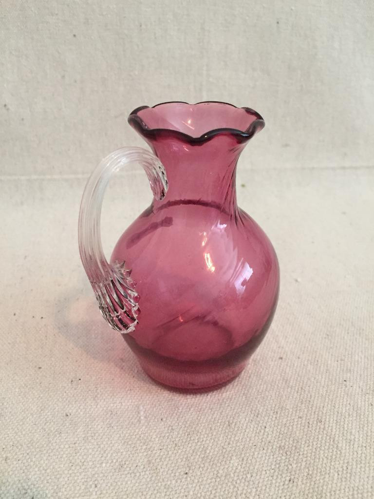 32 Inch Eiffel tower Vases Of Vintage Clear Handled Cranberry Pinkart Glass Swirl Pitcher Vase Throughout 1 Of 1only 1 Available