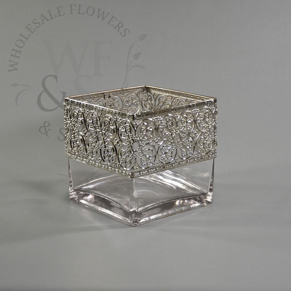 4x4 glass cube vase of square glass cube vase with metallic silver band 6x6 wholesale inside square glass cube vase with metallic silver band 6x6