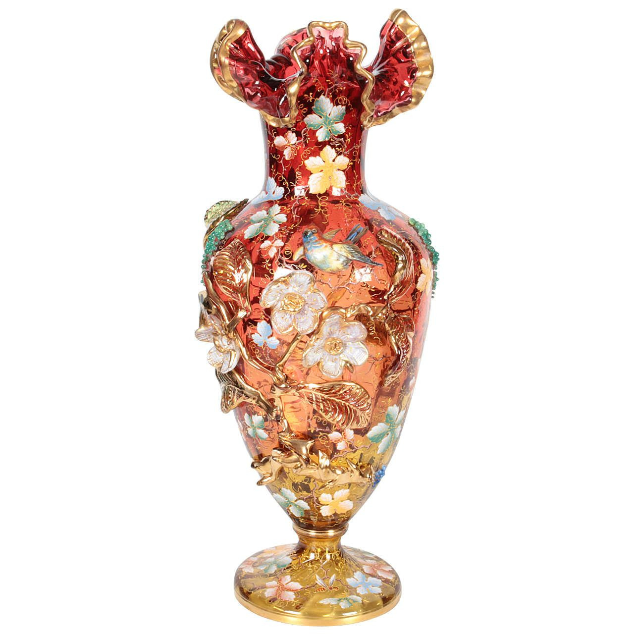 12 Stunning Antique Amber Glass Vase 2024 free download antique amber glass vase of moser glass amberina red vase with raised flowers leaves jewels within moser glass amberina red vase with raised flowers leaves jewels and bird from a unique coll