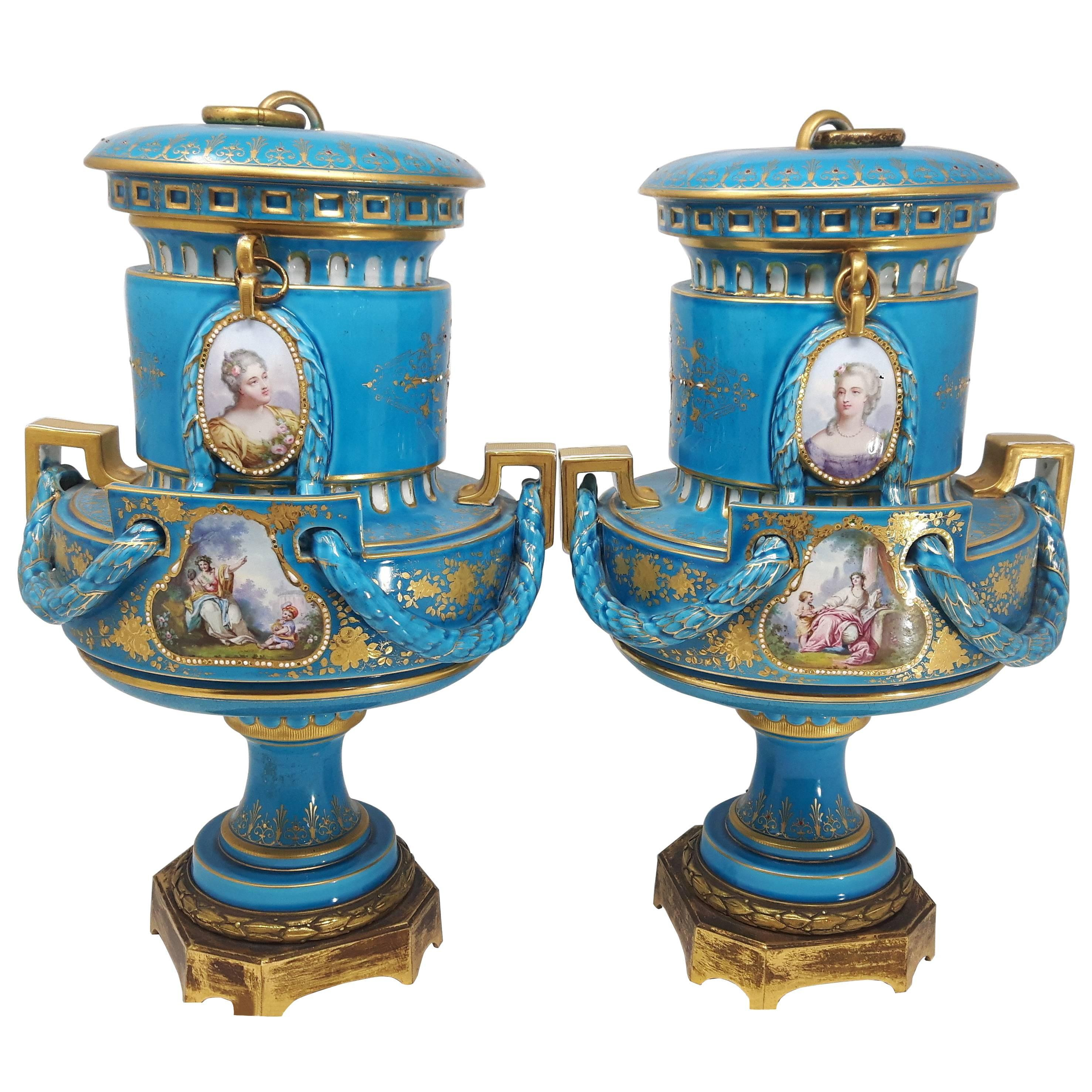 Antique French Porcelain Vases Of Pair Of French Provincial 19th Century Porcelain Serve Vases Circa with Pair Of French Provincial 19th Century Porcelain Serve Vases Circa 1870 for Sale at 1stdibs