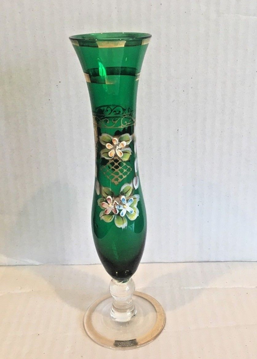 antique venetian glass vases of murano glass vintage vase emerald green enamel applied gold flowers within 1 of 5 murano glass vintage vase emerald green enamel applied gold flowers stunning