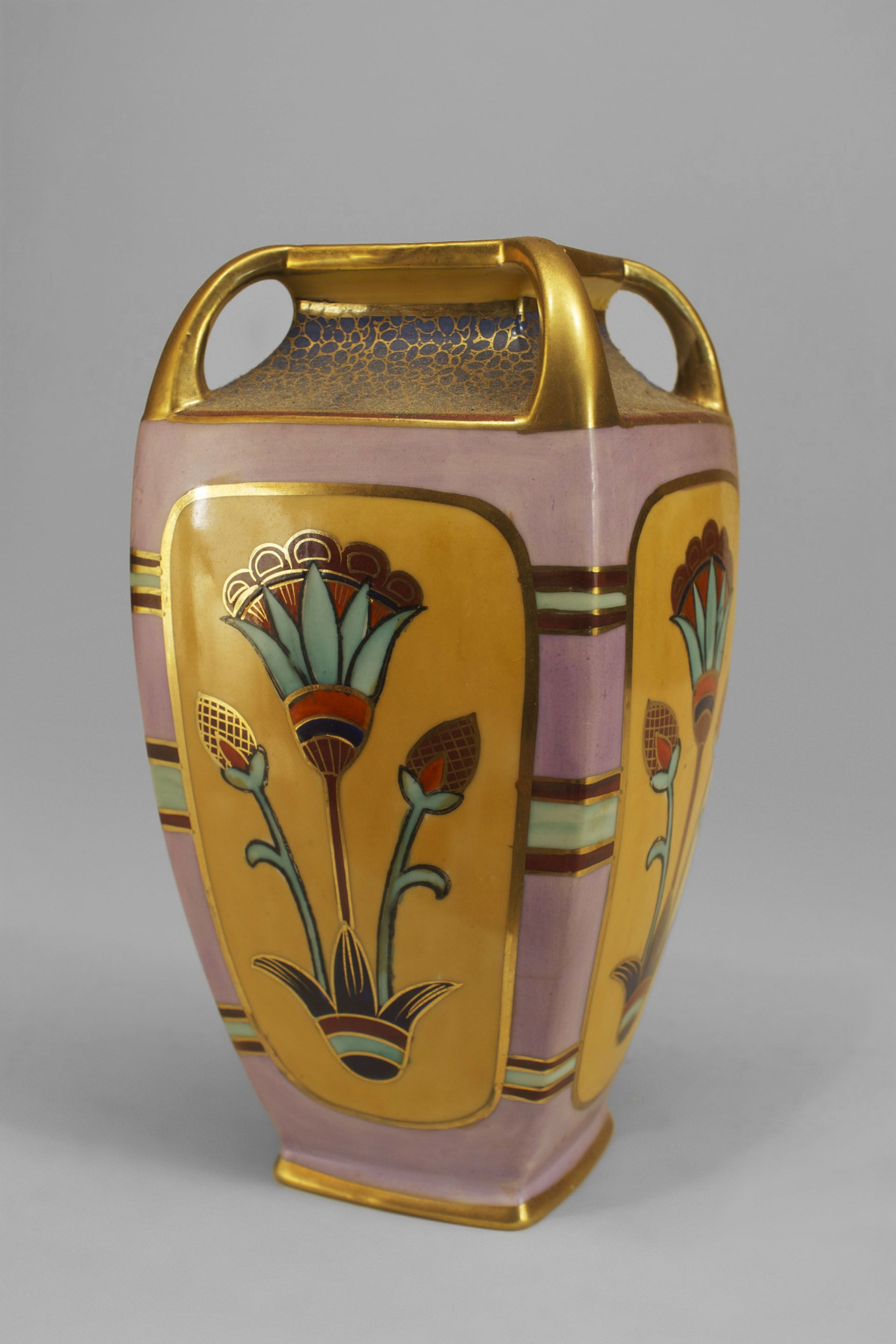 27 Famous Art Deco Metal Vase 2024 free download art deco metal vase of art deco pink beige and gilt trimmed square tapered vase with throughout art deco pink beige and gilt trimmed square tapered vase with egyptian floral motifs and 4 ope