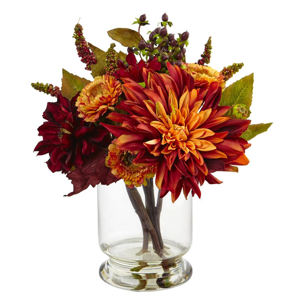 16 Wonderful Artificial Flower Arrangements In Floor Vases 2024 free download artificial flower arrangements in floor vases of nearly natural 16 in dahlia and mum with vase 4132 the home depot inside dahlia and mum with vase