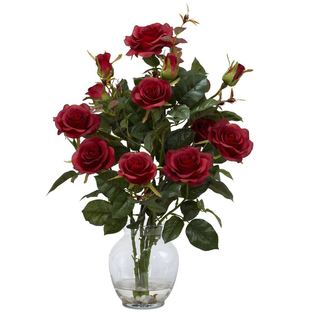 artificial roses in glass vase of artificial plants flowers home accents the home depot inside h red rose bush with vase silk flower arrangement