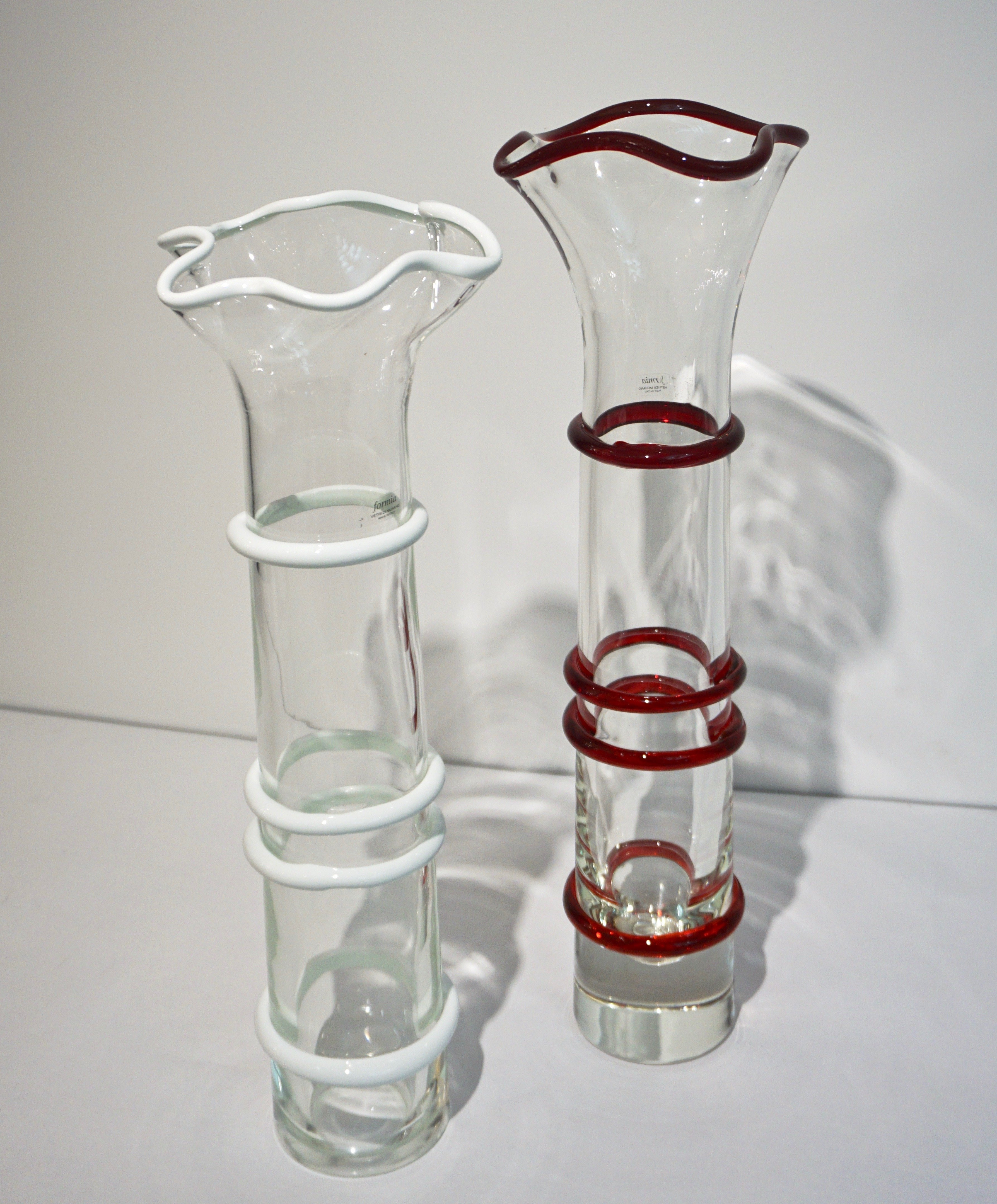 baccarat crystal vase prices of formia italian 1970s two white red crystal clear murano glass tall within formia italian 1970s two white red crystal clear murano glass tall flared vases for sale at 1stdibs