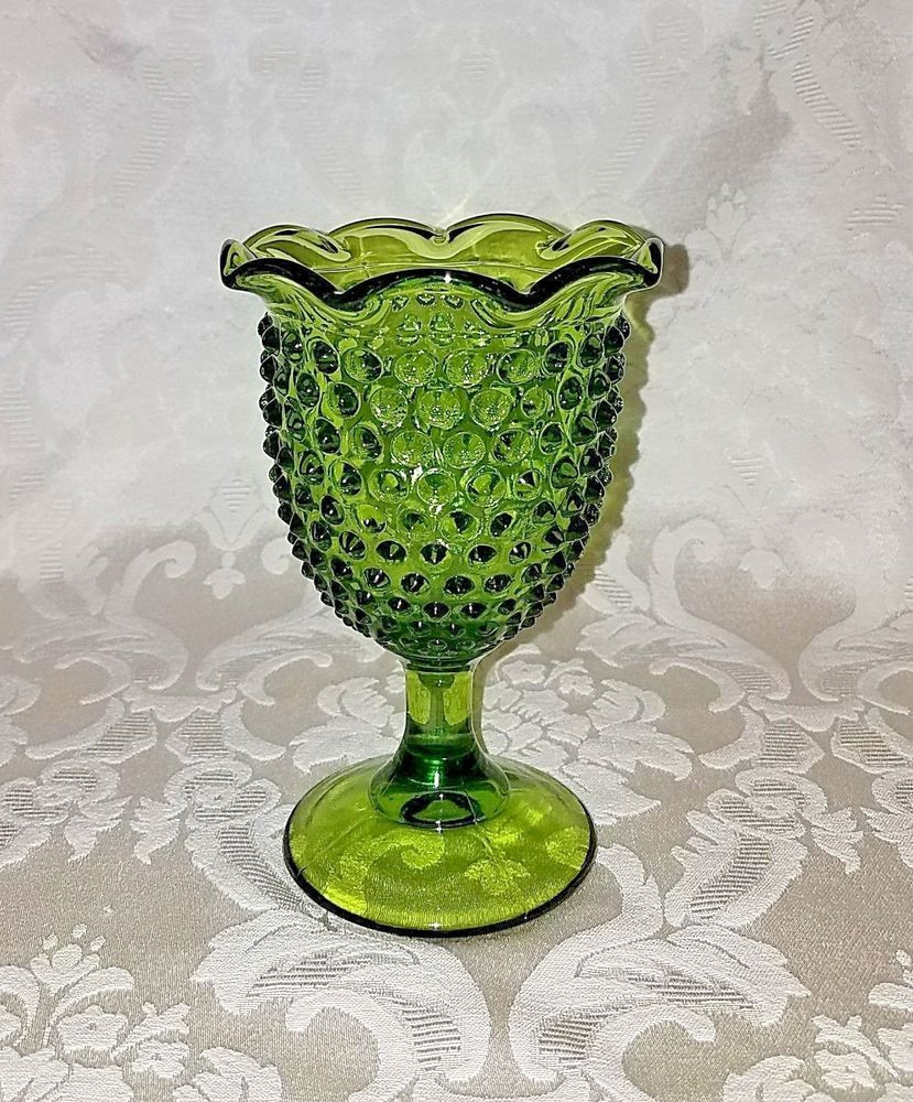 bell jar vase of fenton hobnail green art glass vase w pedestal ruffle edge rare with fenton hobnail green art glass vase w pedestal ruffle edge rare fenton