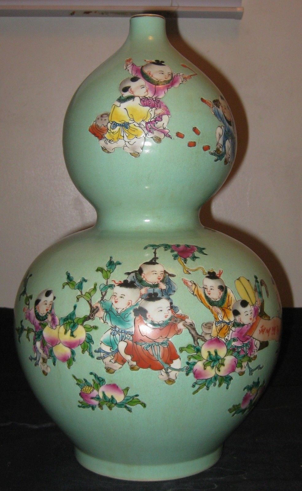 Big Chinese Vases for Sale Of Chinese Porcelain Celadon Ground Famille Rose Double Gourd Vase with Chinese Porcelain Celadon Ground Famille Rose Double Gourd Vase 19th Century