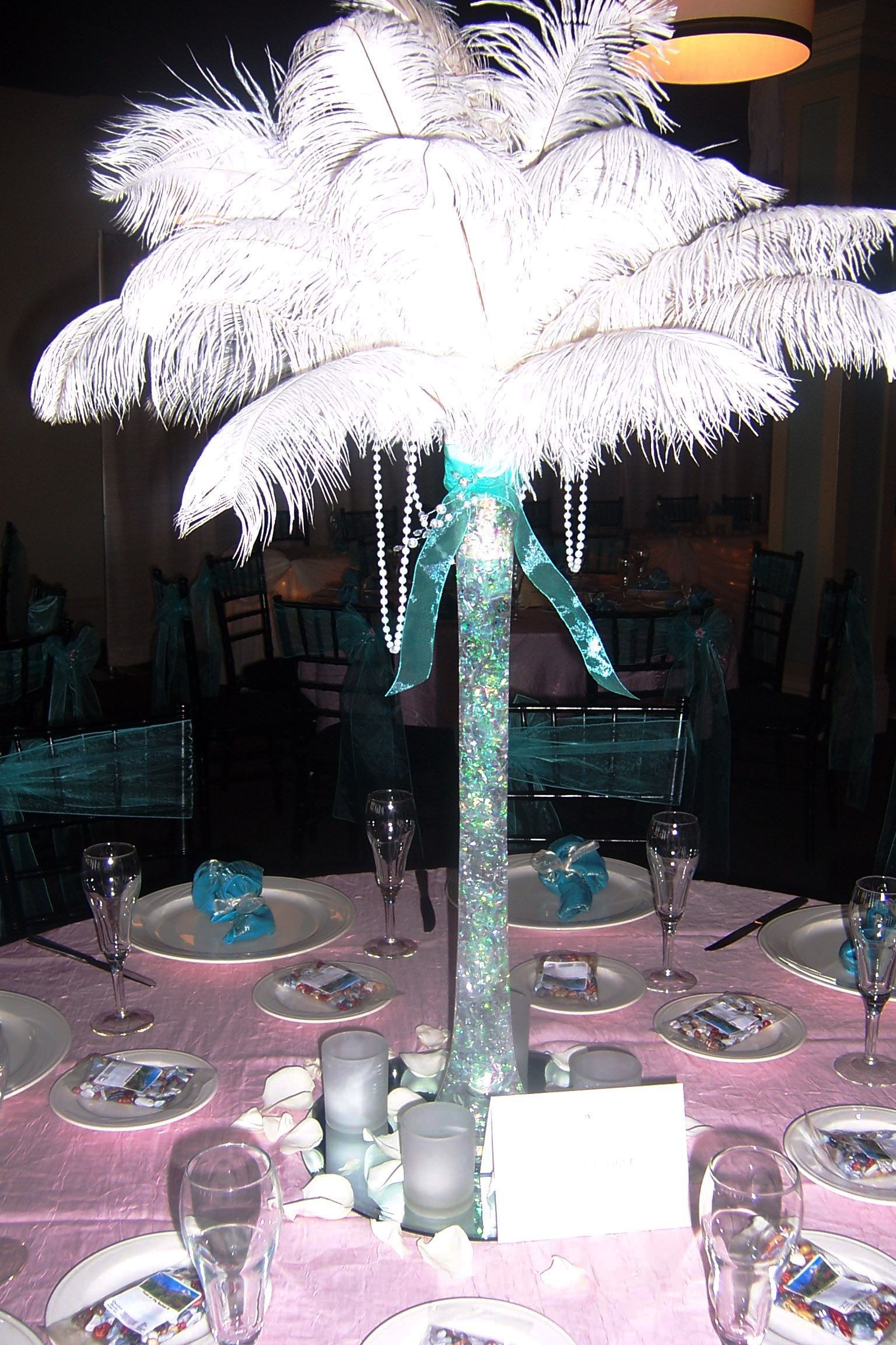 black eiffel tower vase centerpieces of feather centerpiece with lighted vase happenings prom pinterest with feather centerpiece with lighted vase happenings