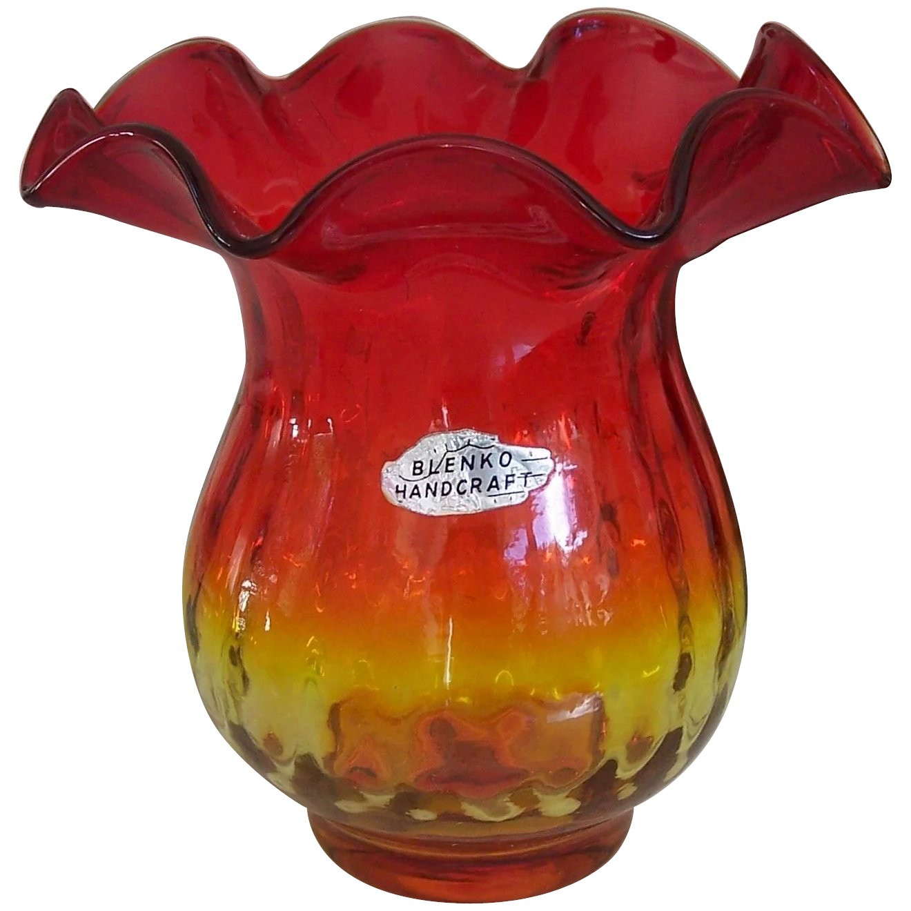 blenko handcraft vase of vintage blenko handcraft amberina glass vase ruffled top w label regarding click to expand