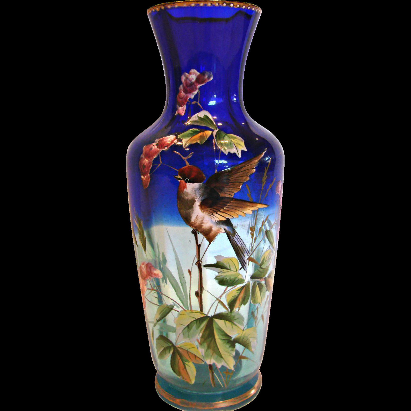 29 Popular Blown Glass Vase 2024 free download blown glass vase of bohemian shaded blue clear art glass vase enameled bird c 1880 pertaining to bohemian shaded blue clear art glass vase enameled bird c 1880