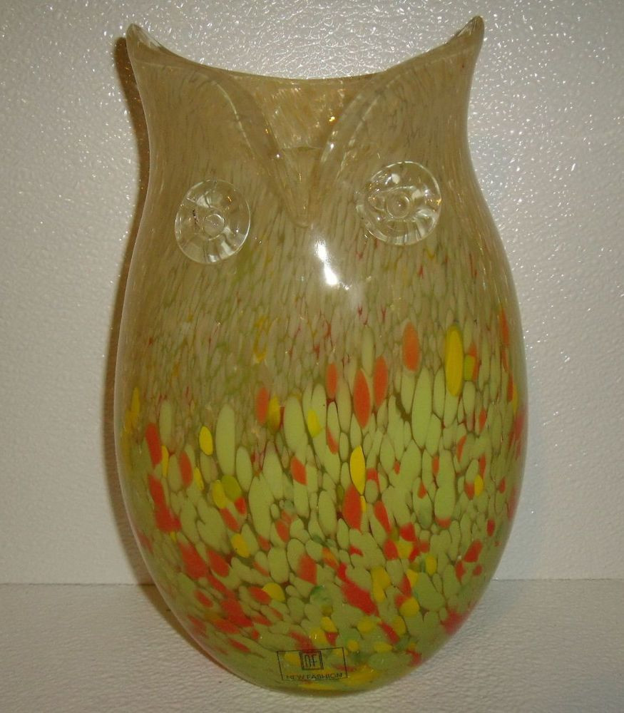 Blown Glass Vases Made In Italy Of Photos Of Glass Owl Vase Vases Artificial Plants Collection Regarding Art Glass Owl Vase Large 11 25 Yellow New with Tag Hand Blown
