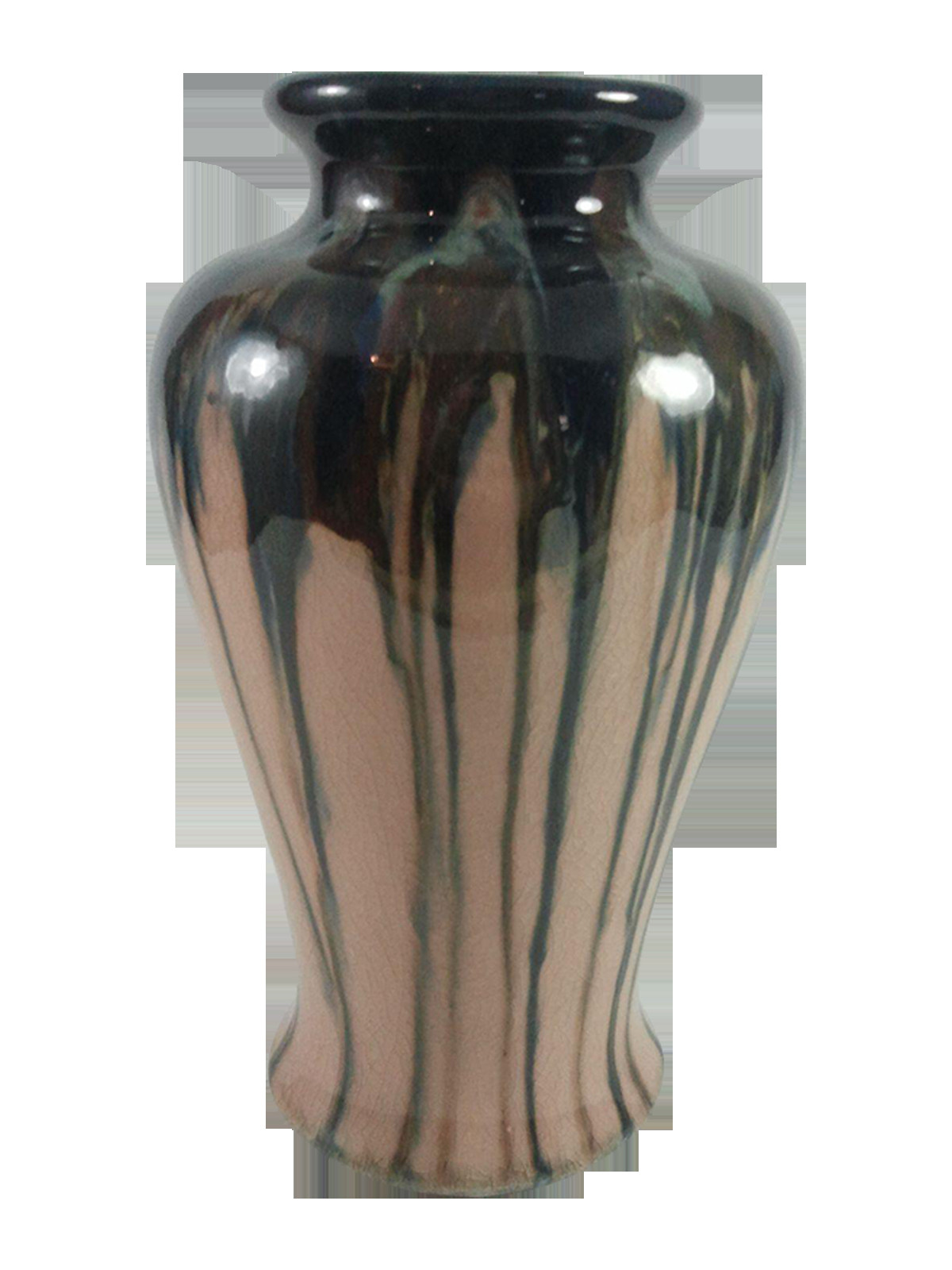 blue and brown ceramic vase of intense blues and browns in a drip glaze make this vase one of a throughout intense blues and browns in a drip glaze make this vase one of a kind in super condition with only minor crazing mouth 2 5dia marked peters and reed