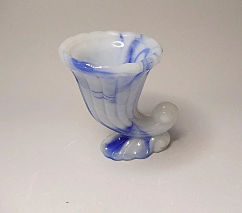 blue swirl glass vase of vintage 1930s akro agate mini vase royal blue and white inside click to expand