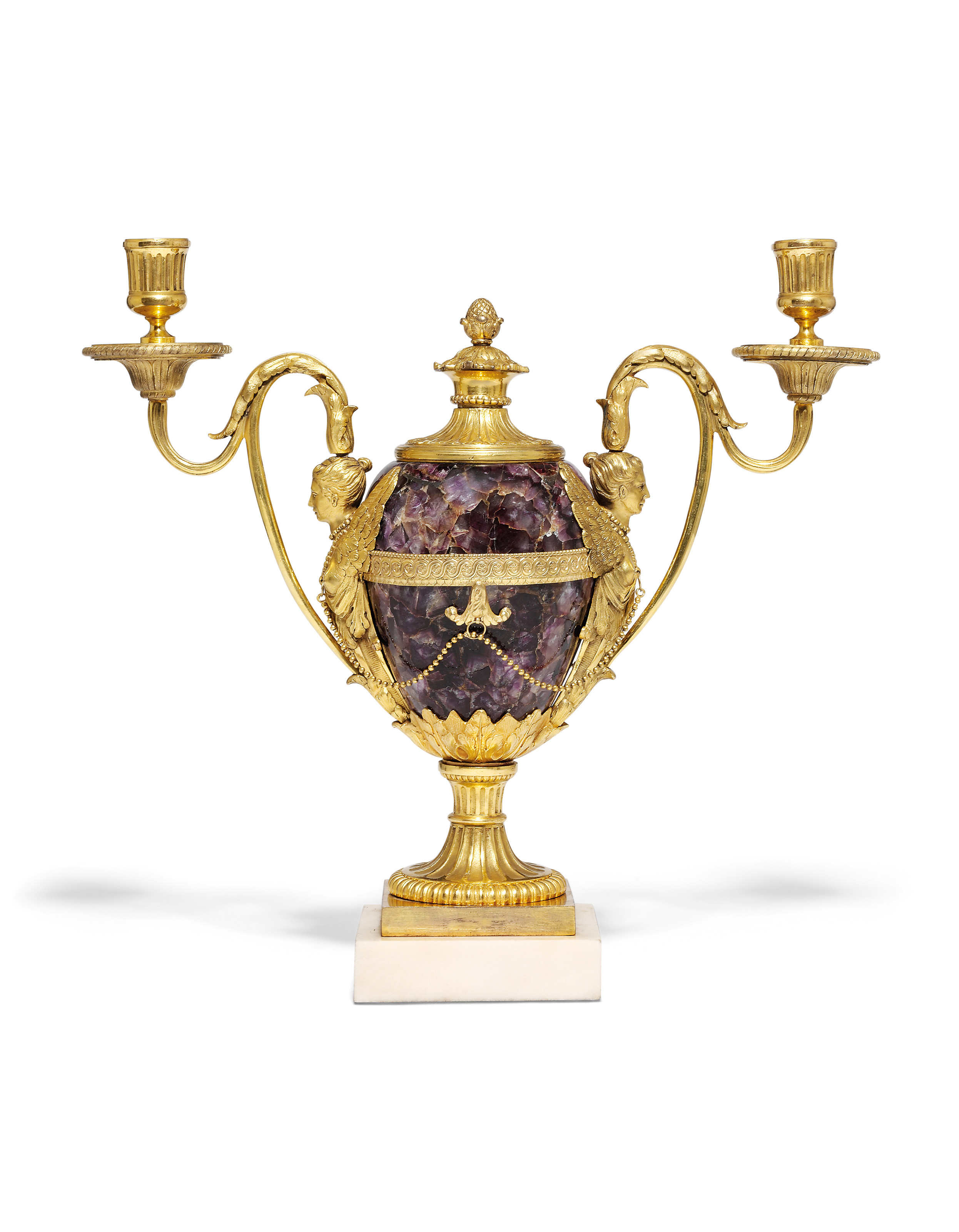 blue vase award of a pair of george iii ormolu mounted blue john two light candelabra within lot 152
