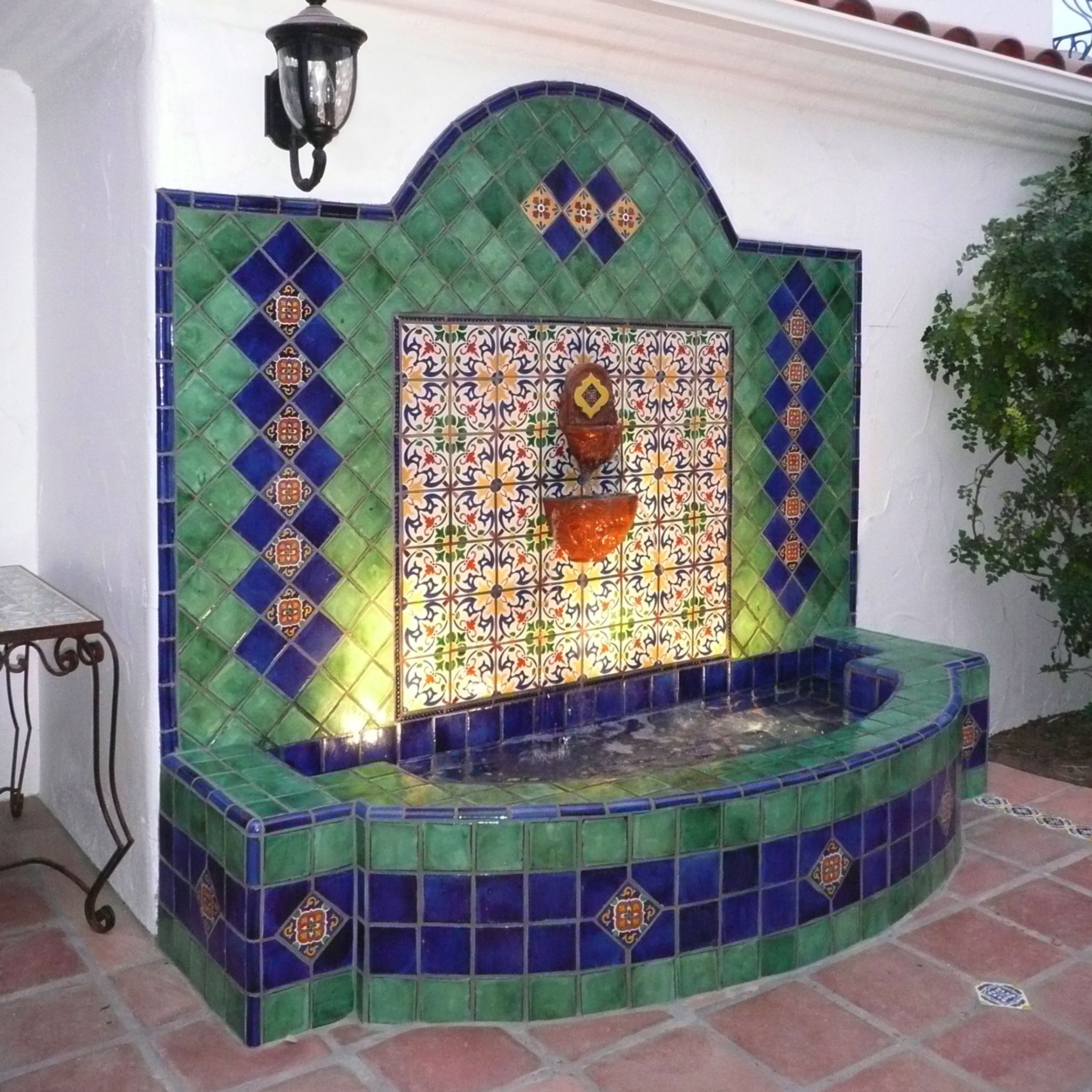 blue vase water fountains outdoor of wall fountain with lights using mexican tiles by kristiblackdesigns regarding wall fountain with lights using mexican tiles by kristiblackdesigns com