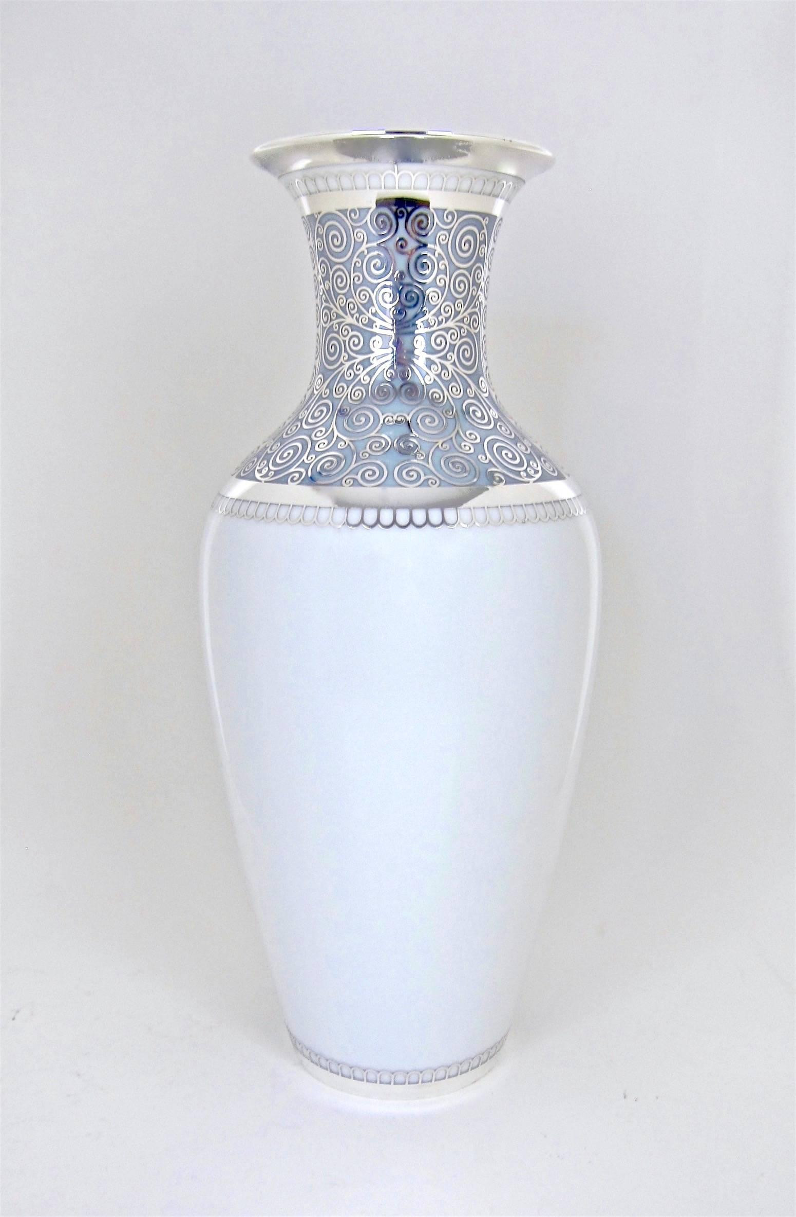 blue white striped vase of blue and white striped vase gallery rosenthal porcelain silver inside blue and white striped vase gallery rosenthal porcelain silver overlay vase at 1stdibs