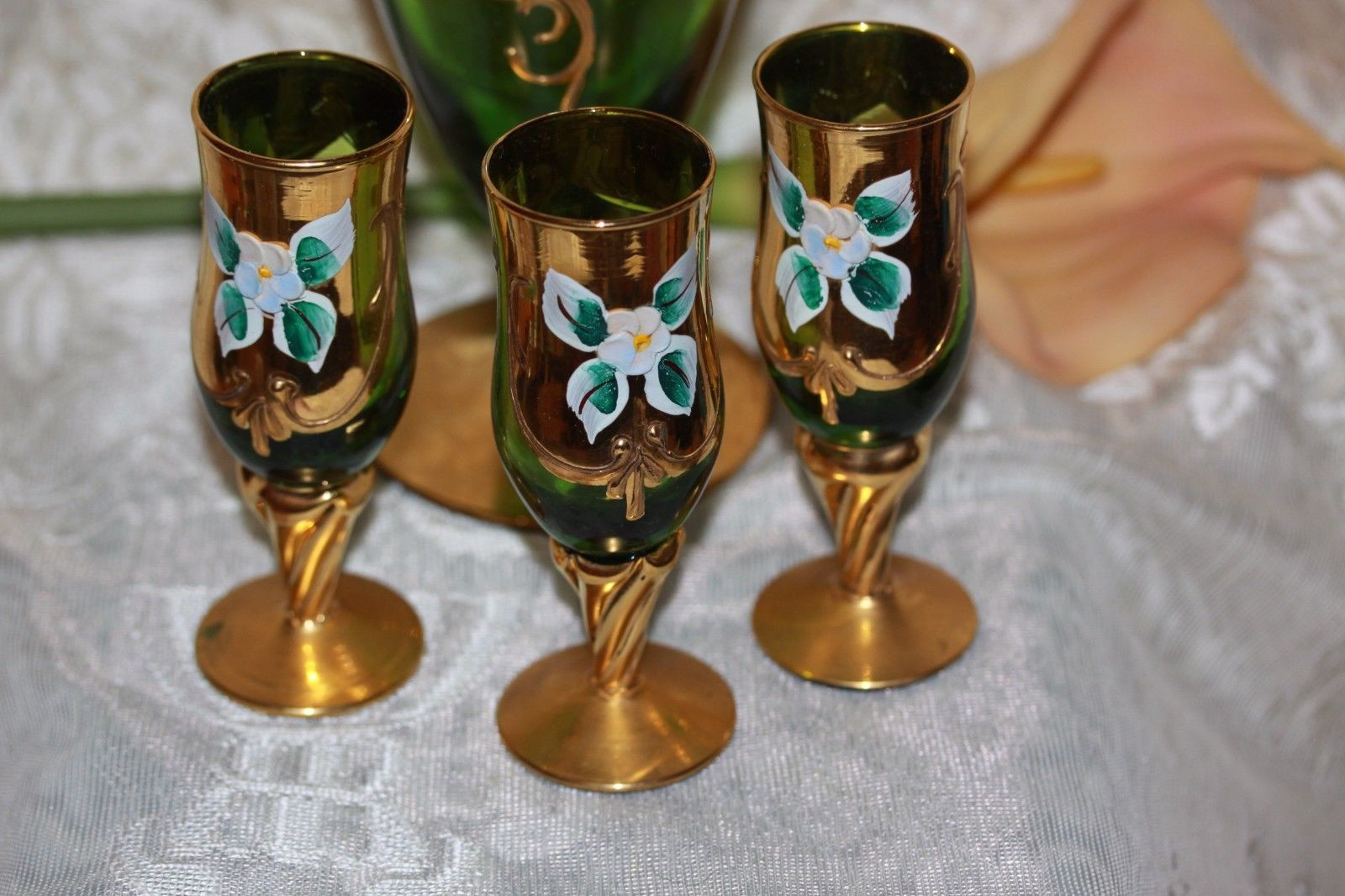 bohemian red crystal vase of vtg czech bohemian glass green gold hand painted decanter 3 glass with regard to 2 of 5 vtg czech bohemian glass green gold hand painted decanter 3 glass set 3 of 5 vtg czech bohemian glass