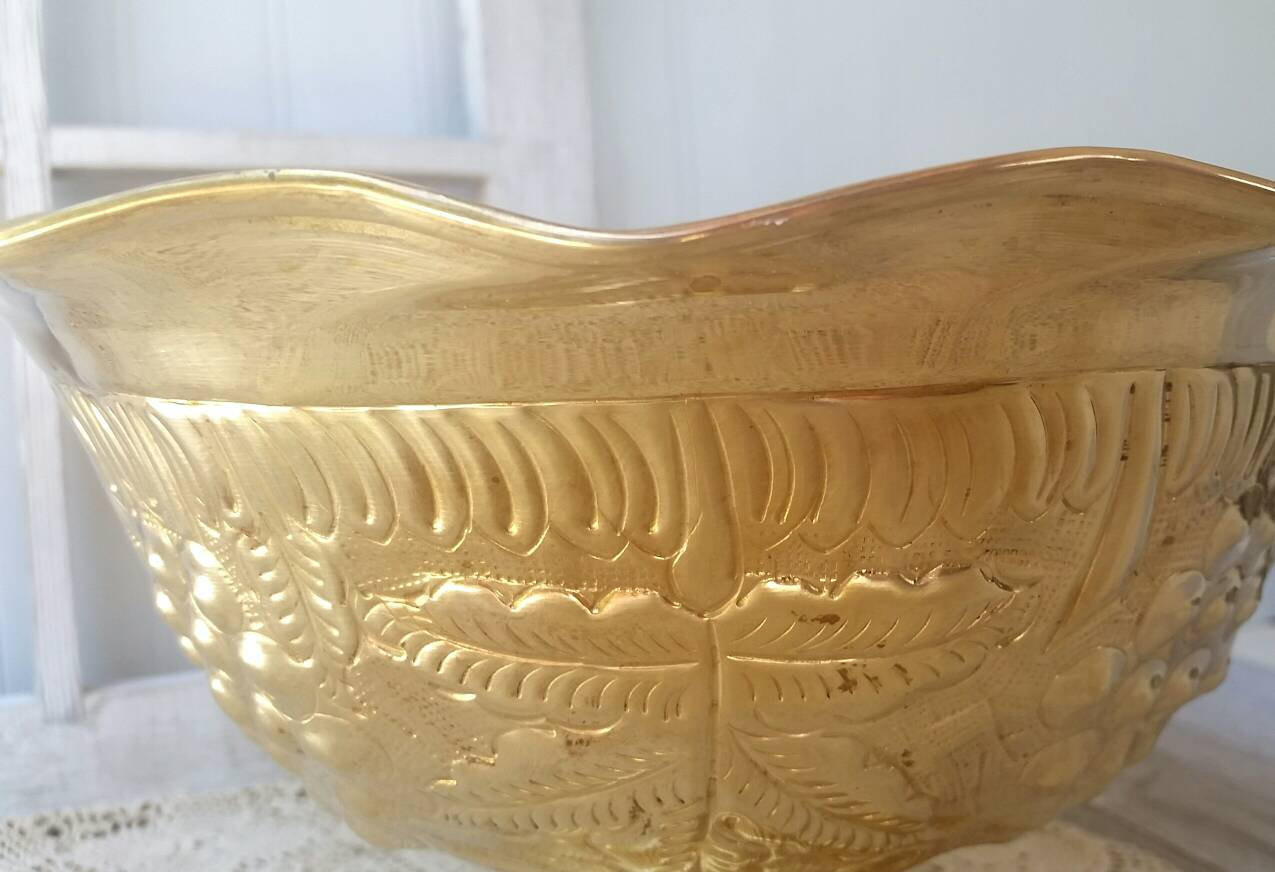 brass bud vase india of large vintage brass pedestal bowl wedding flower vase etsy with regard to image 7