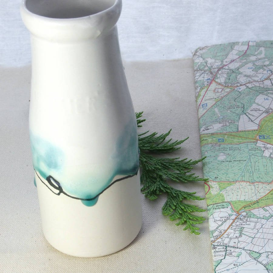 ceramic bag vase of milk bottle vase with landscape painting by helen rebecca ceramics with milk bottle vase with landscape painting