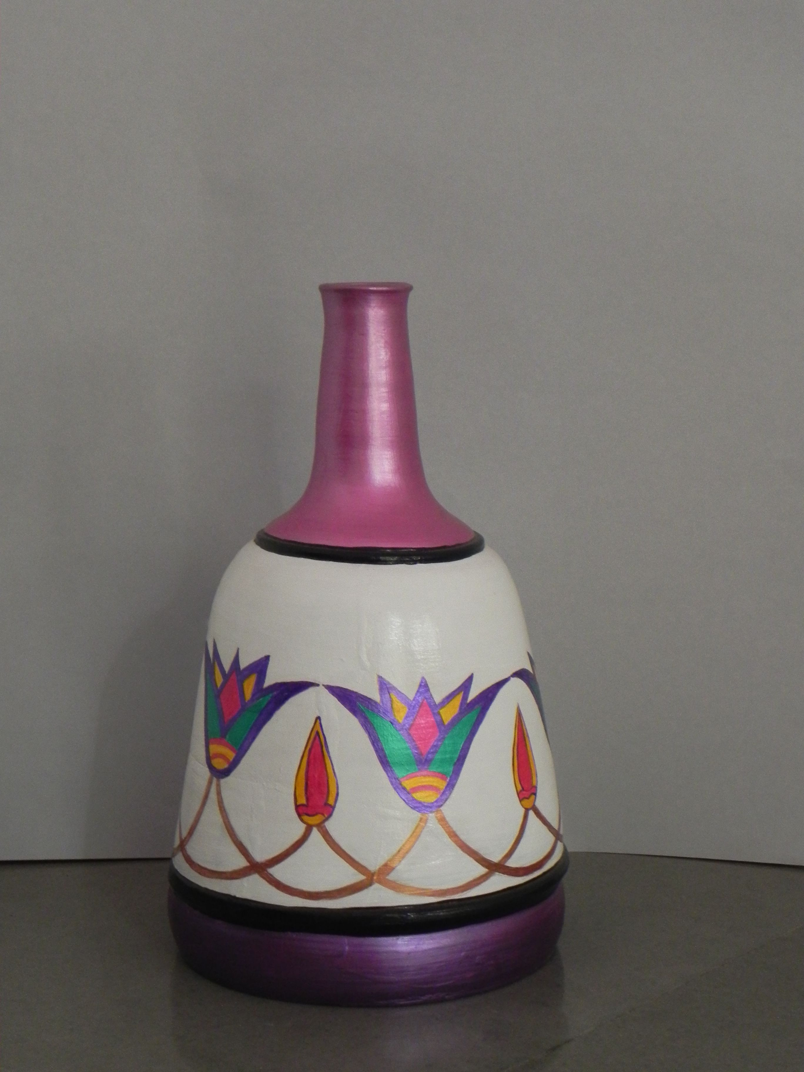 ceramic vases in bulk of egyptian style pot floral design in egyptian style white background with egyptian style pot floral design in egyptian style white background pink neck violet bottom size 15 5 tall x 9