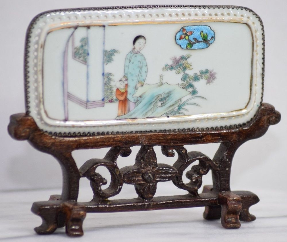 chinese rosewood vase stands of antique chinese mother child landscape porcelain panel silver within antique chinese mother child landscape porcelain panel silver filigree cloisonne