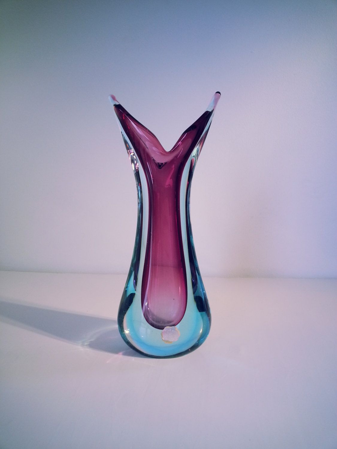 Clear Glass Teardrop Vase Of Murano sommerso Genuine Venetian Glass 1950s 1960s Purple Blue for Murano sommerso Genuine Venetian Glass 1950s 1960s Purple Blue Glass Vase Pulled Design Vase Made In Italy by Fcollectables On Etsy
