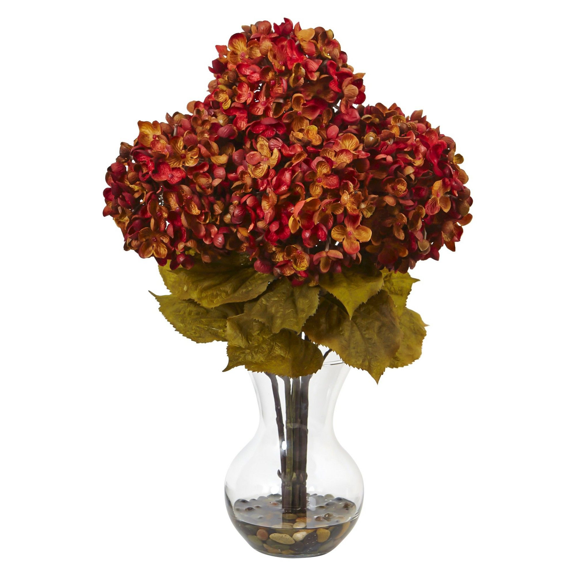cracked glass vases wholesale of 18h hydrangea silk flower arrangement with glass vase nearly in 18h hydrangea silk flower arrangement with glass vase nearly natural red
