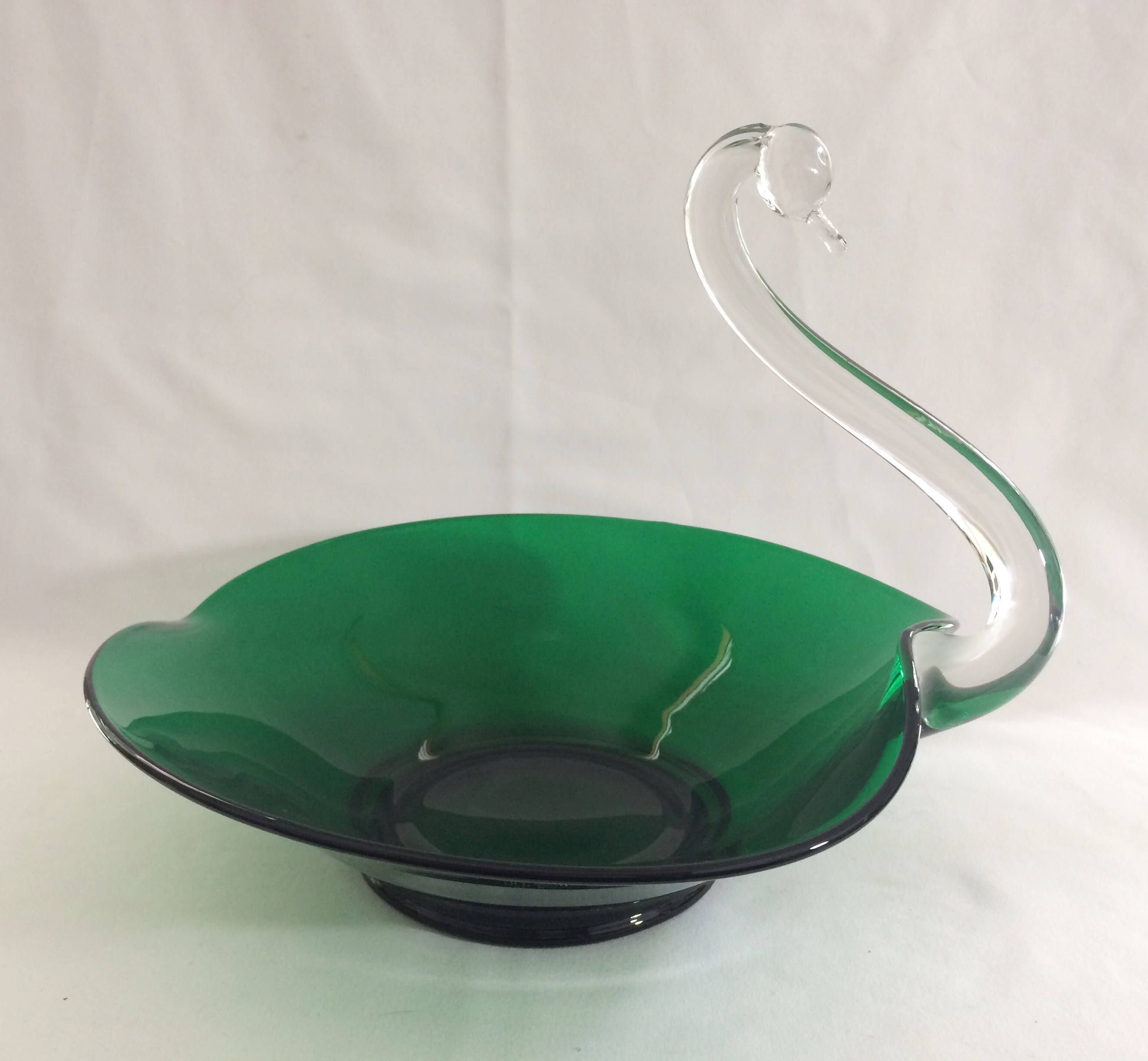emerald green glass vase of vintage emerald green glass and crystal large swan heart bowl by new intended for vintage emerald green glass and crystal large swan heart bowl by new martinsville glass by lakesidevintageshop