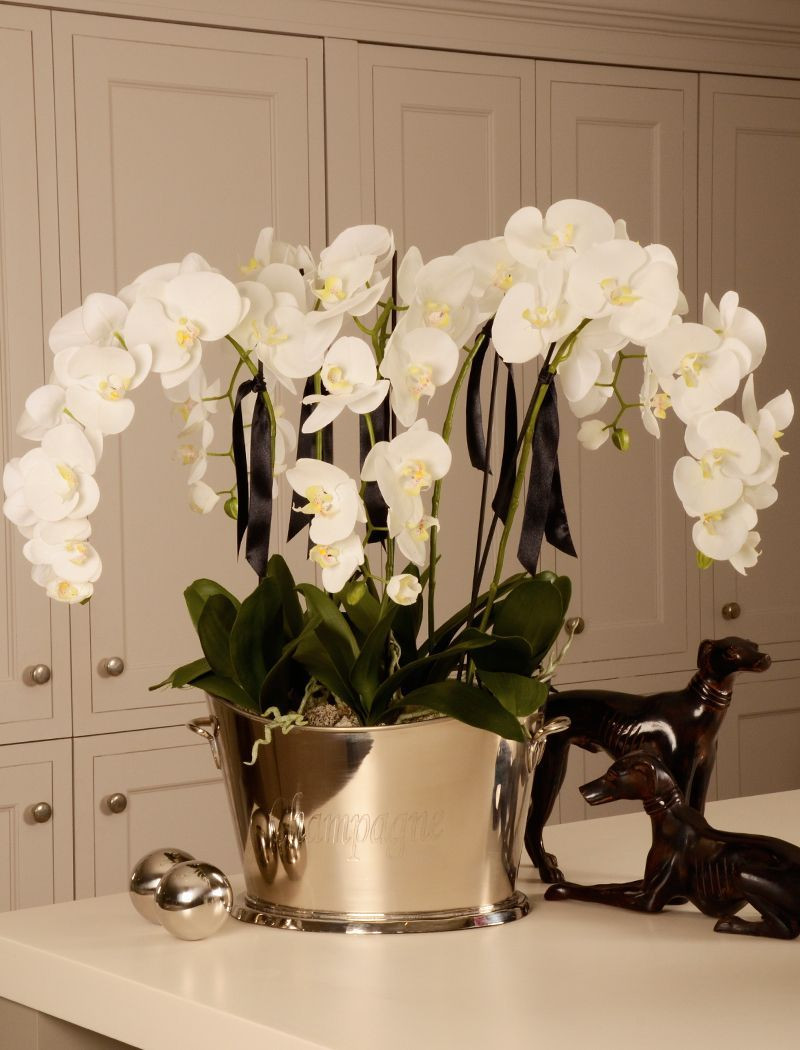 extra large silver vase of orchid in a large champagne cooler rtfact artificial silk with orchid in a large champagne cooler rtfact artificial silk flowers