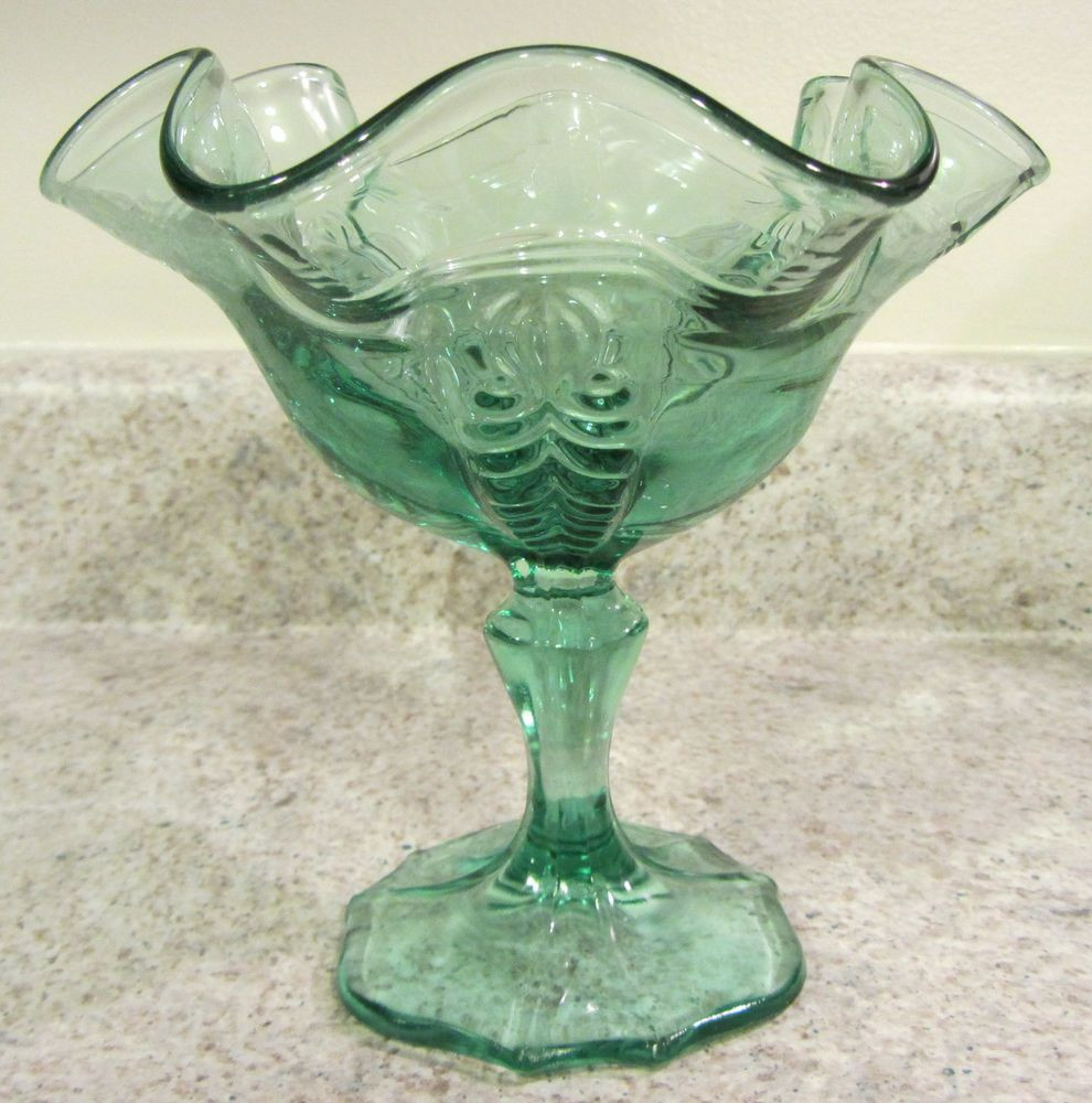 fenton blue vase of fenton glass 1990s sea mist green empress pattern compote glass in fenton glass 1990s sea mist green empress pattern compote