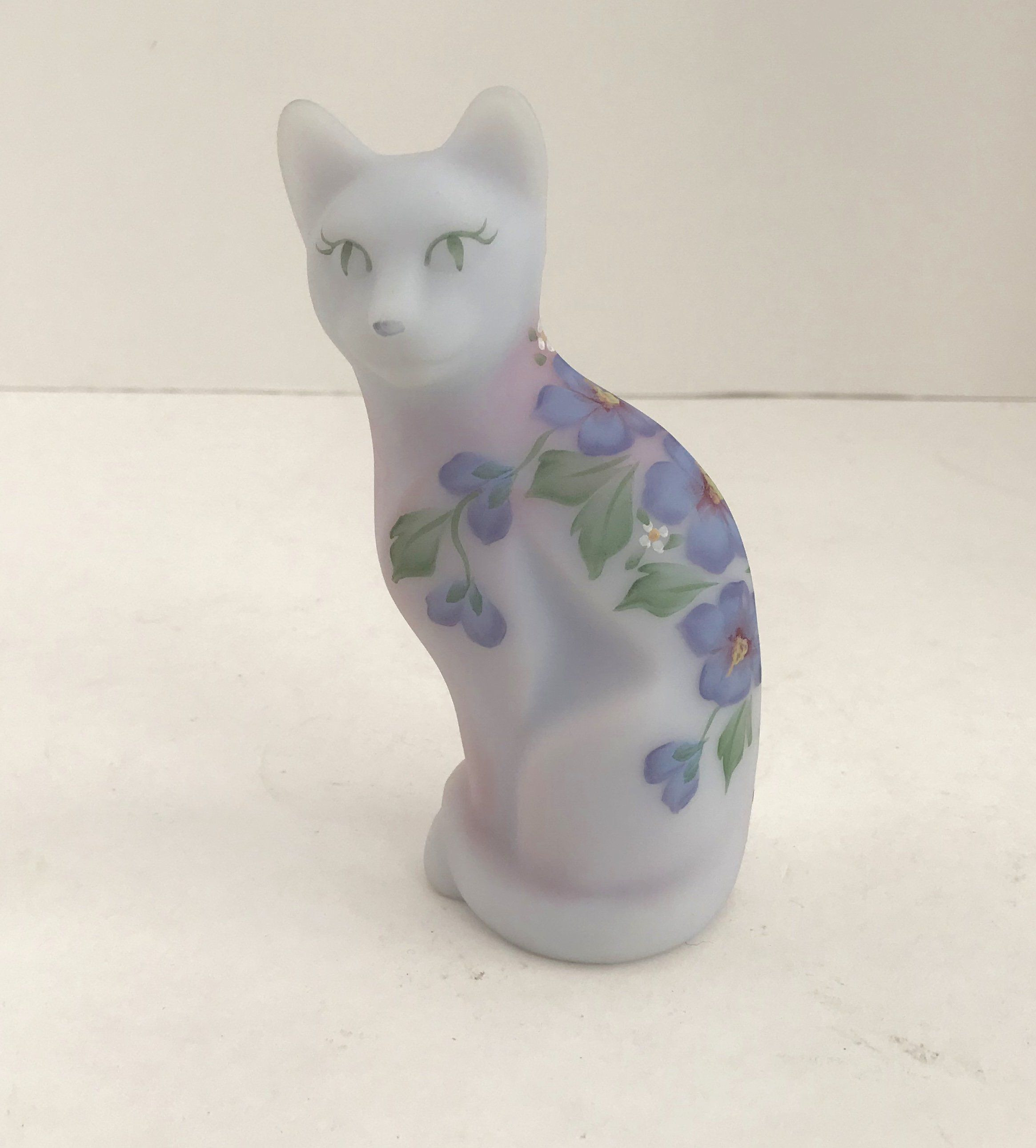 13 Popular Fenton Burmese Vase 2024 free download fenton burmese vase of fenton art glass burmese cat figurine with hand painted blue in fenton art glass burmese cat figurine with hand painted blue hibiscus signed by m raddish