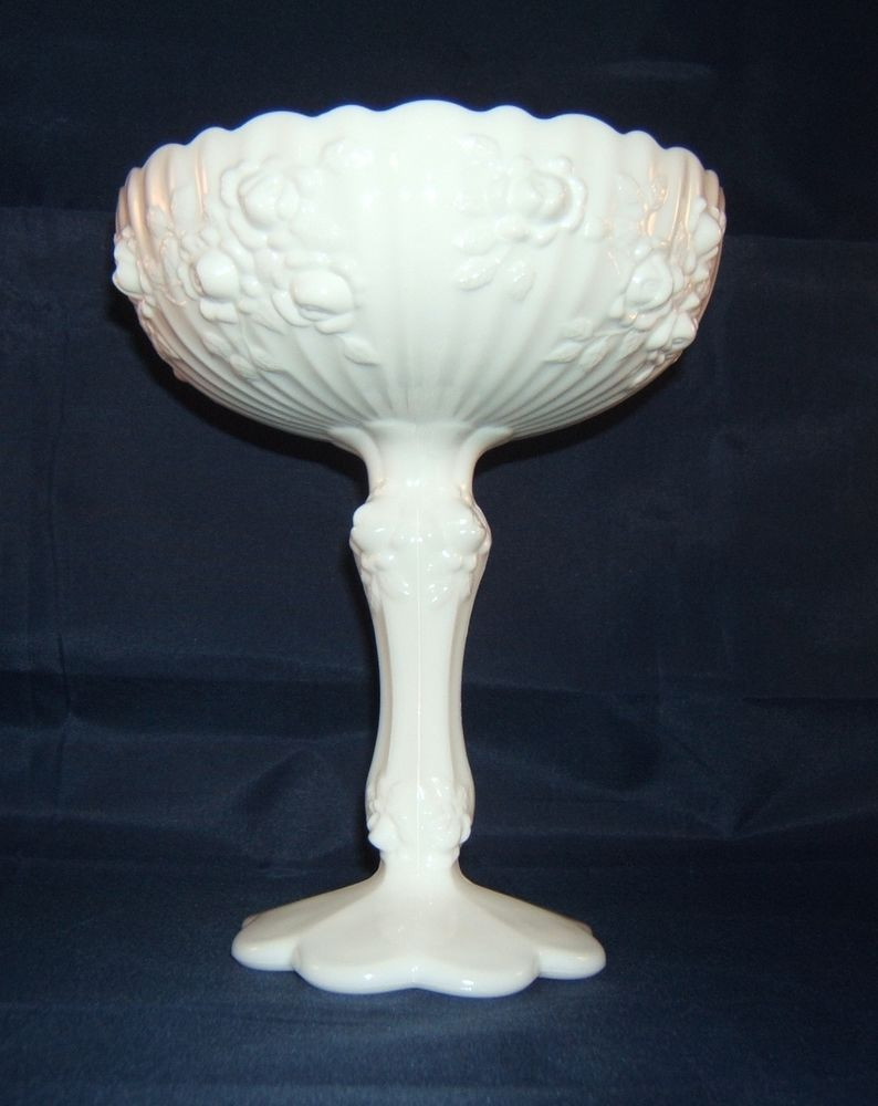 Fenton Hobnail Glass Vase Of Fenton Art Glass Milk Glass Pedestal Compote Cabbage Rose Pattern 7 Throughout Fenton Art Glass Milk Glass Pedestal Compote Cabbage Rose Pattern 7 1 2 Tall