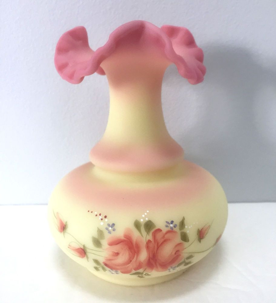 28 attractive Fenton Pink Vase 2024 free download fenton pink vase of classic fenton burmese art glass vase yop 2010 t in fenton burmese glass vase ruffled crest floral hand painted signed rare ebay