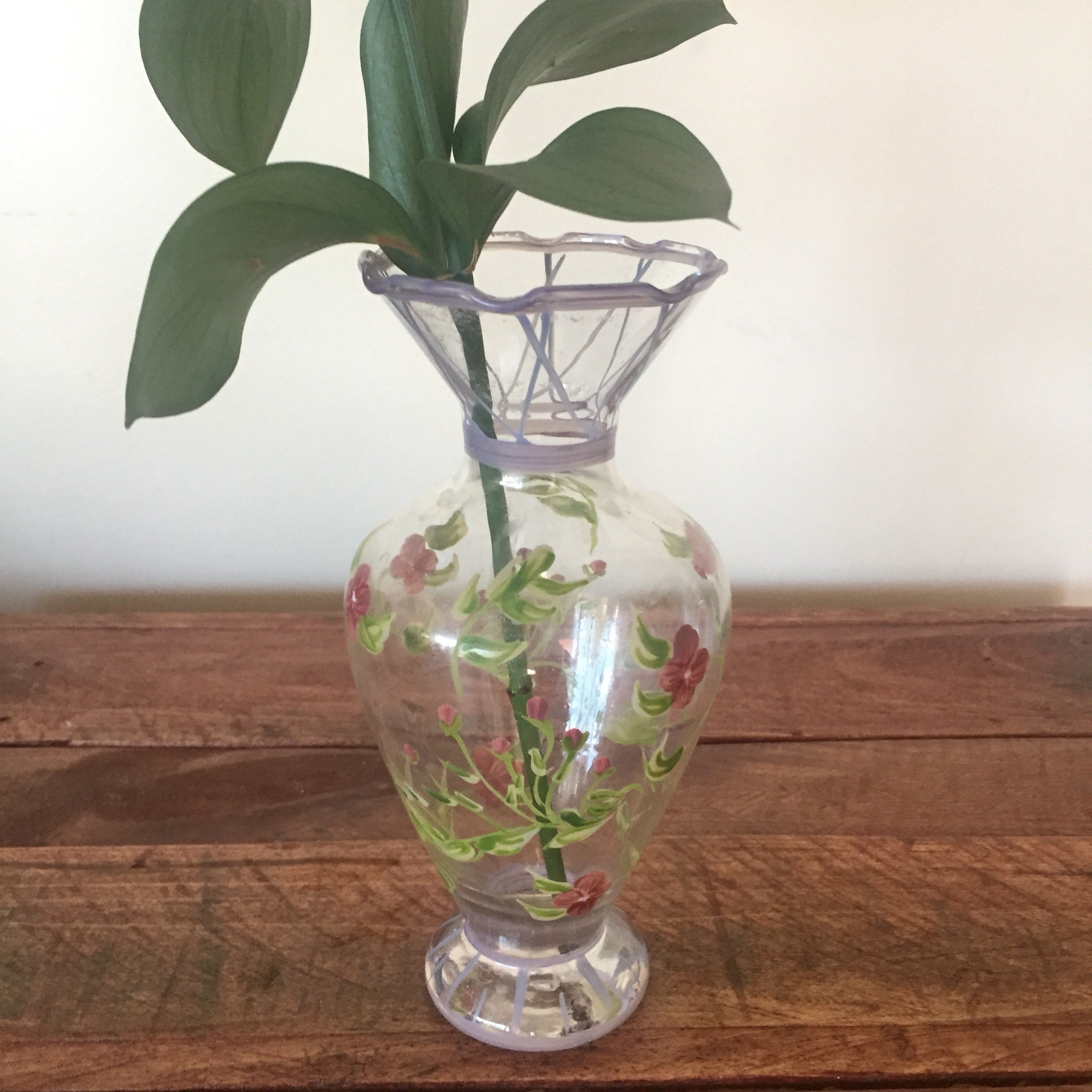 footed clear glass vase of sale vintage hand painted floral vase glass vase with hand etsy for dzoom