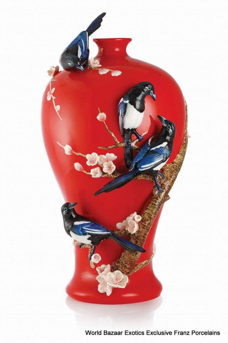 franz hummingbird vase of 1700 best ceramic and poecelain images on pinterest ceramic art in beauty four magpies on plum vase franz porcelain exclusive item le 998 ddd¹ddµd½d¾ d½d ndd¹ndµ ebay