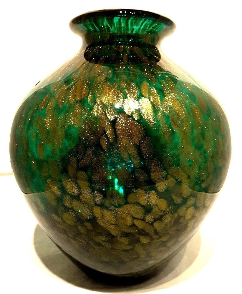 glass vase with gold trim of pin by green cottage designs on etsy amazon ebay loves inside gorgeous forest green gold aventurine with electric kingfisher blue rim art glass vase this is in the style of the traditional murano pieces but i