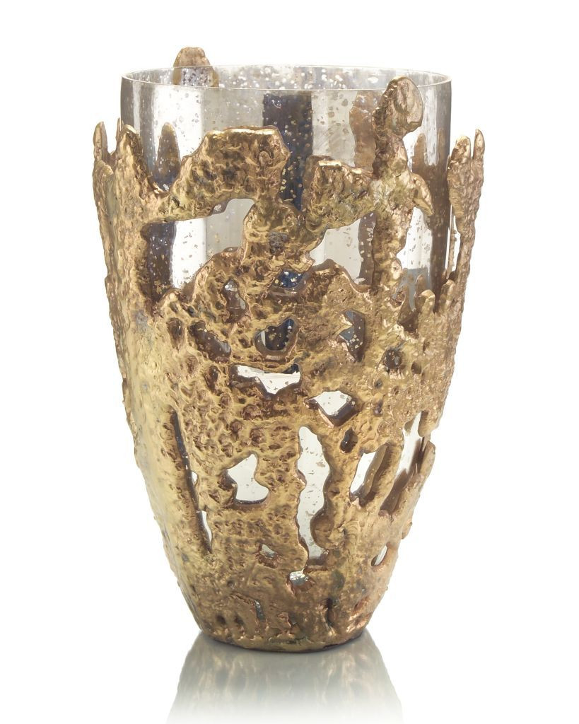 gold glass vase of jra 9210 17hx11 25wx11 25d brutalist inspired antiqued brass plated inside john richard brass plated cast vase with antiqued mercury glass
