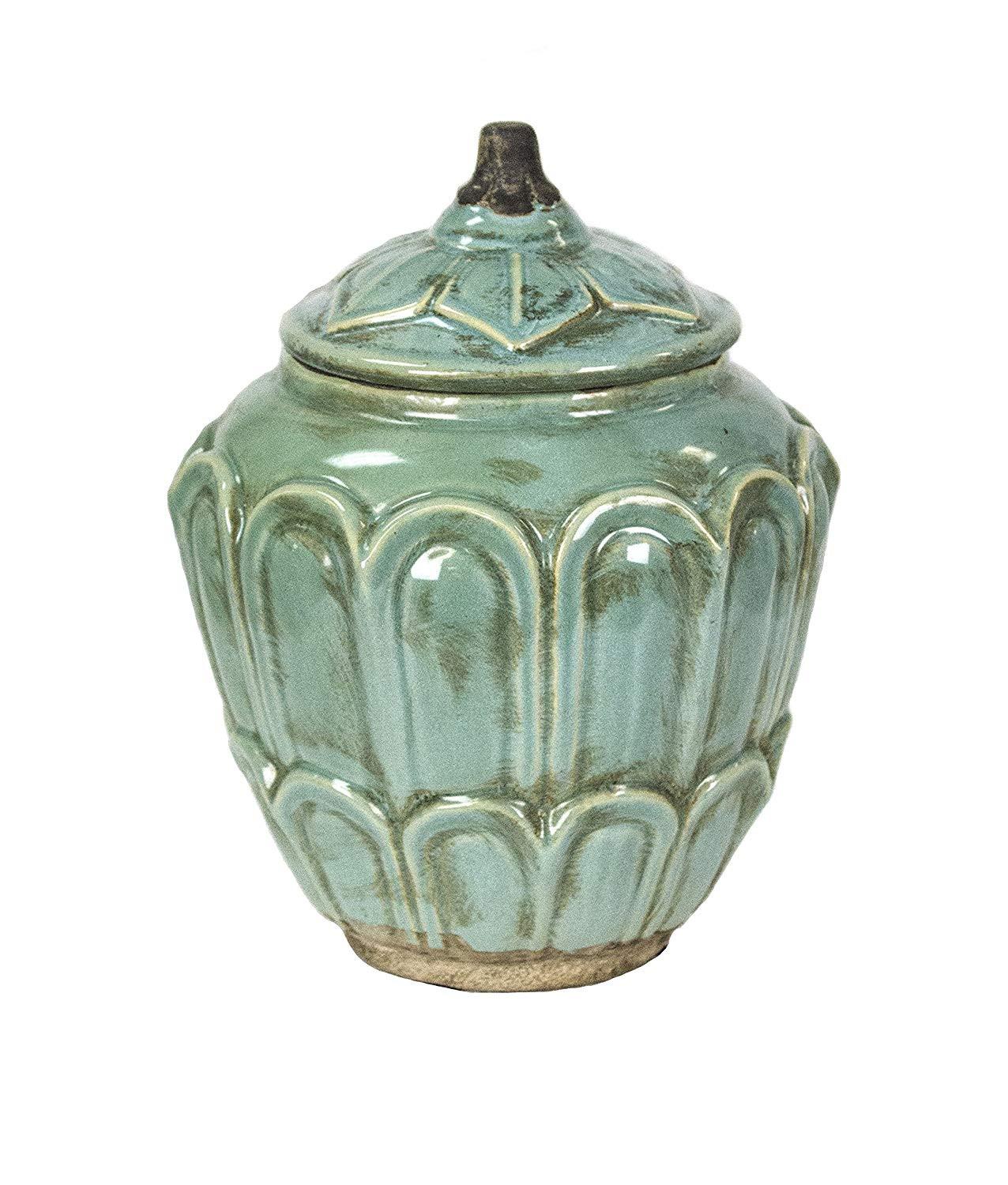 gold urn vase of amazon com sagebrook home 11477 decorative ceramic covered jar in amazon com sagebrook home 11477 decorative ceramic covered jar antique blue terracotta 6 5 x 6 5 x 8 5 inches home kitchen