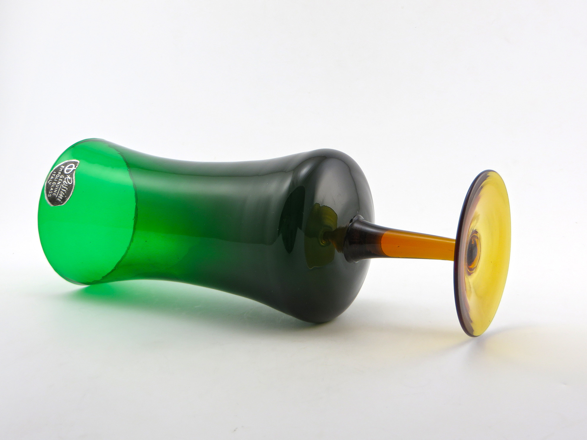 green blown glass vase of rossini empoli art glass retro modern vase with label retro art glass with the dark amber foot was hand formed and applied to the stem which was