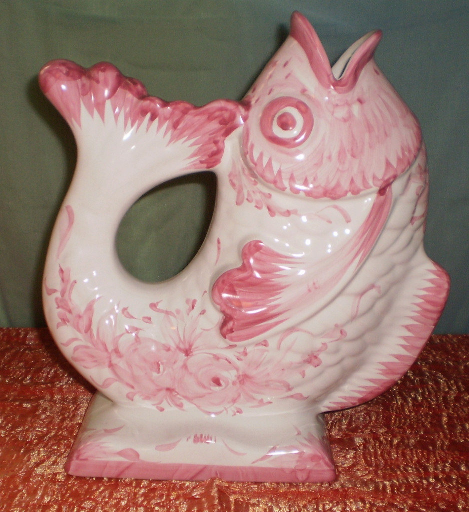gurgling fish vase of portuguese vestal pottery gurgling fish pitcher jug portugal for vintage 1950s vestal pottery large pink white gurgling fish pitcher jug made in portugal 991