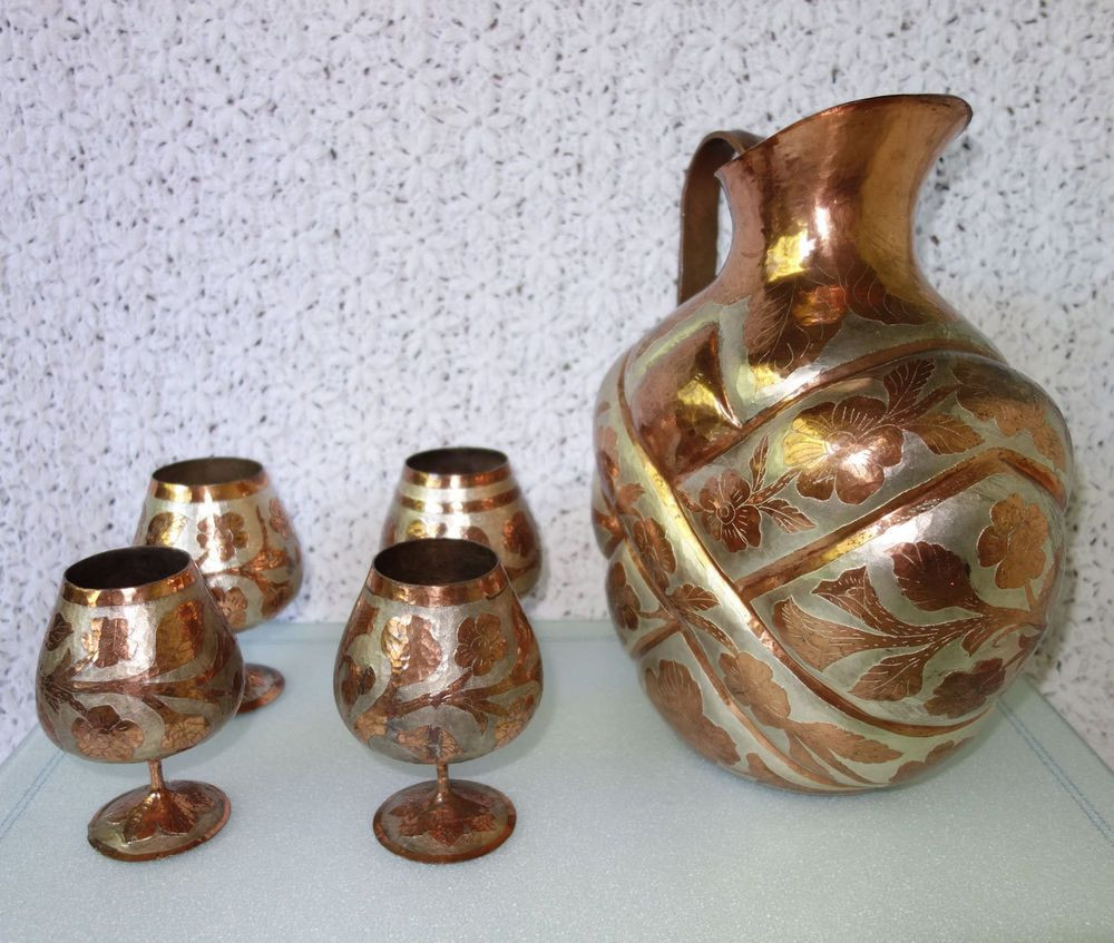 24 Famous Hammered Copper Vase 2024 free download hammered copper vase of 5 pc novika hammered etched copper silver drink set large pitcher within 5 pc novika hammered etched copper silver drink set large pitcher 4 goblets