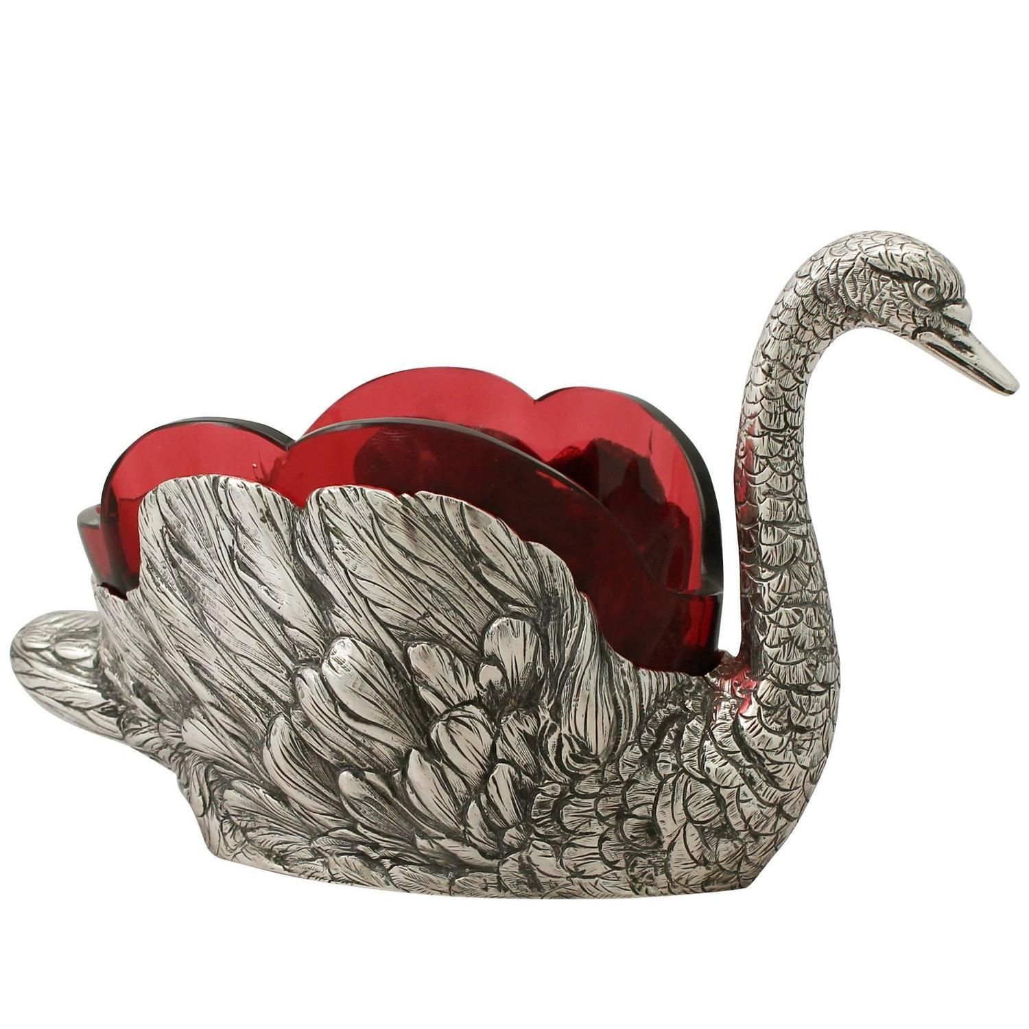 hand blown glass swan vases of italian silver and cranberry colored glass swan centrepiece intended for italian silver and cranberry coloured glass swan centrepiece antique from a unique