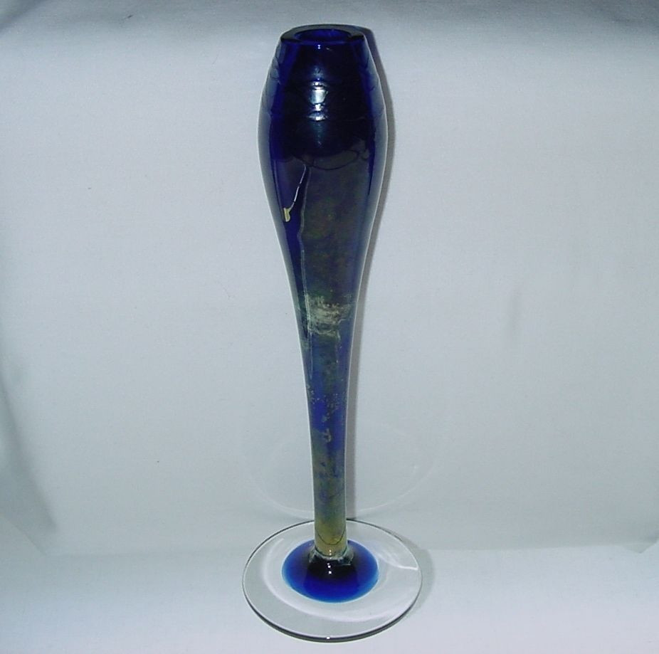 heavy blue glass vase of steve maslach glass vase tulip or opium bulb blue gold silver intended for steve maslach glass vase tulip or opium bulb blue gold silver unsigned floriform stevenmaslachvase
