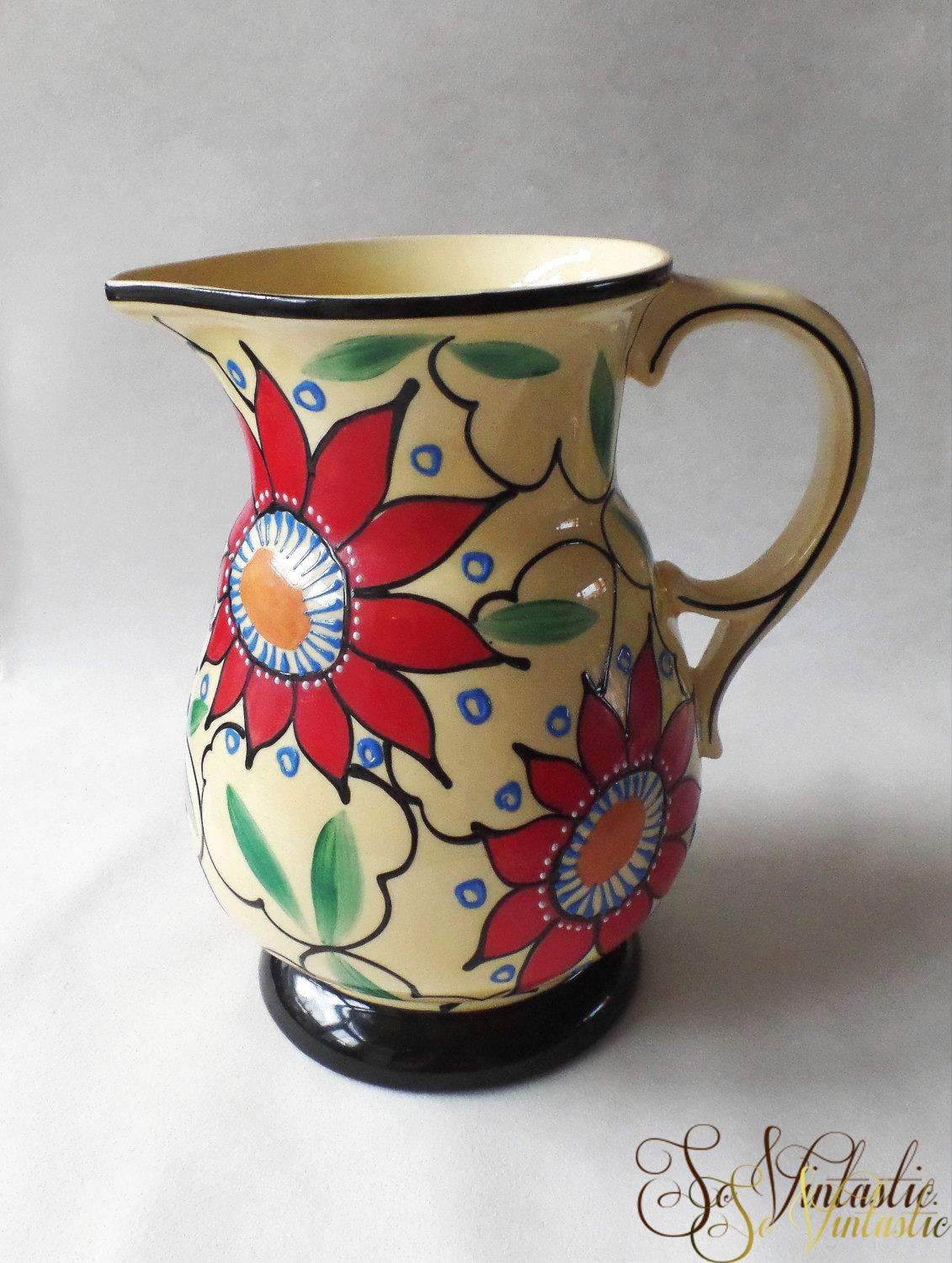 28 Best Hyalyn Pottery Vase 2024 free download hyalyn pottery vase of ditmar urbach yellow art pottery pitcher cora mold hand painted within ditmar urbach yellow art pottery pitcher cora mold hand painted slip pattern of red flowersvinta
