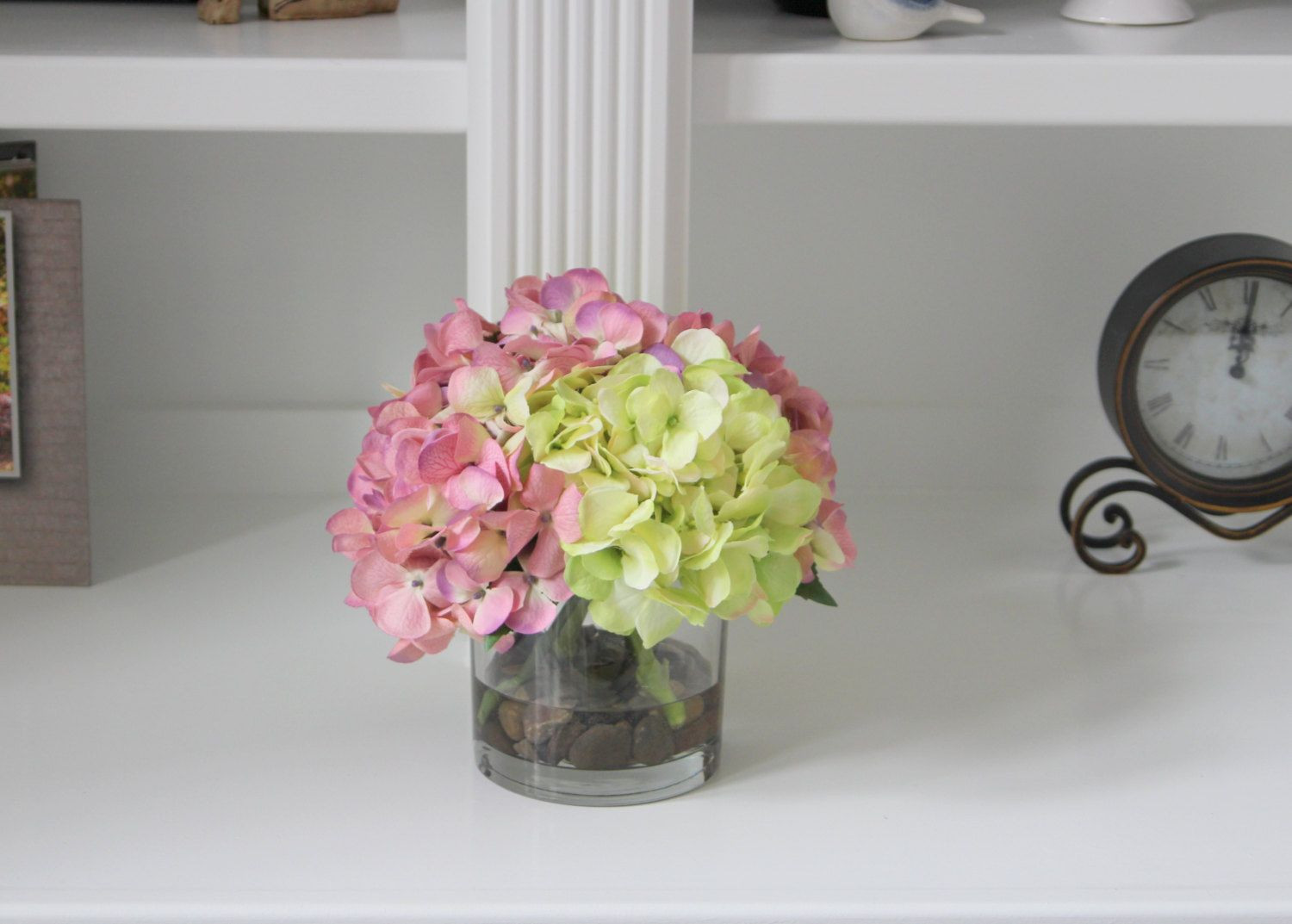 hydrangea and rose arrangement in glass vase of summer sale silk floral arrangement summer centerpiece all year throughout silk floral arrangement summer centerpiece all year round hydrangeas in glass vase with faux water by simplystems on etsy