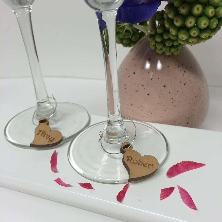 large martini glass vase of five personalised heart wine glass charms by hickory dickory designs within five personalised heart wine glass charms