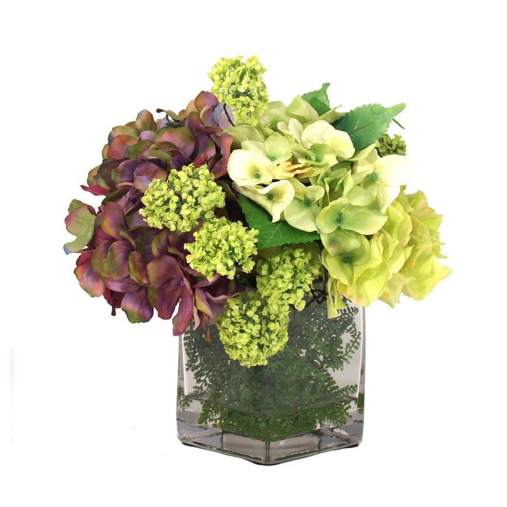 lavender glass vase of creative displays green and deep lavender hydrangea with vine ferns within creative displays green and deep lavender hydrangea with vine ferns in glass vase 12 w x 12 h x 12 l acrylic